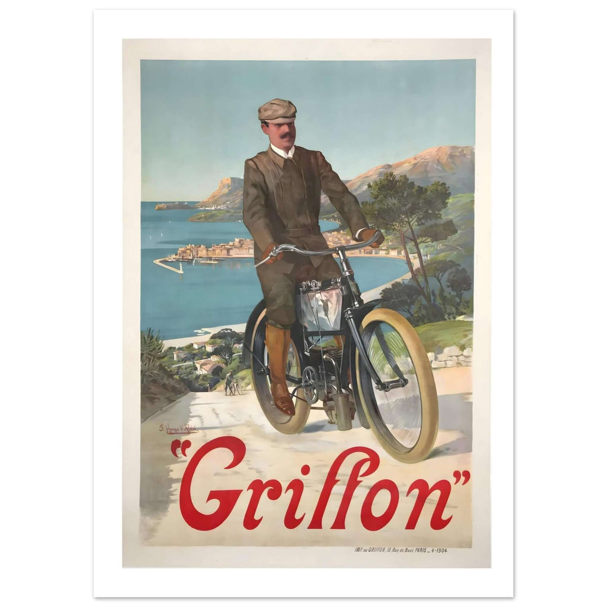 Vintage 1904 Griffon French Motorcycle Poster - Transit Art