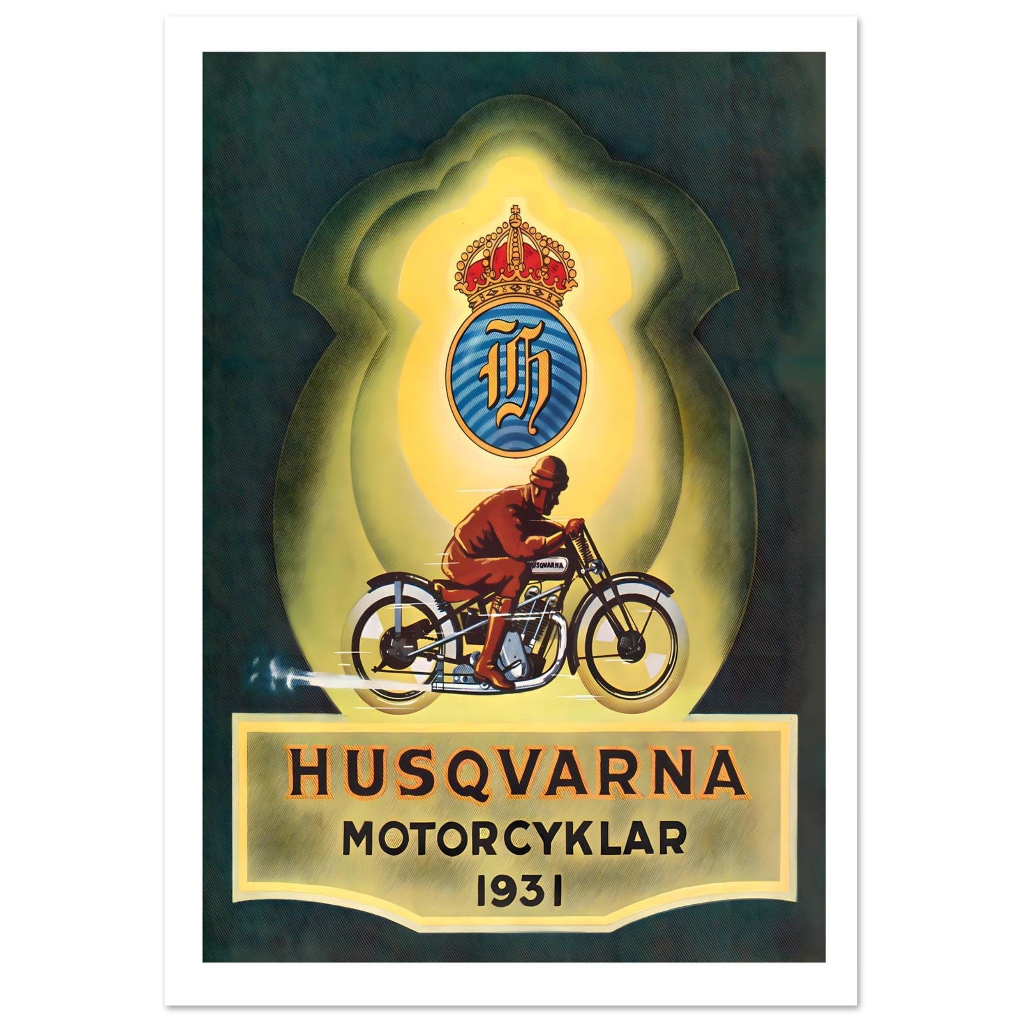 Vintage 1931 Husqvarna Swedish Motorcycle Poster - Transit Art