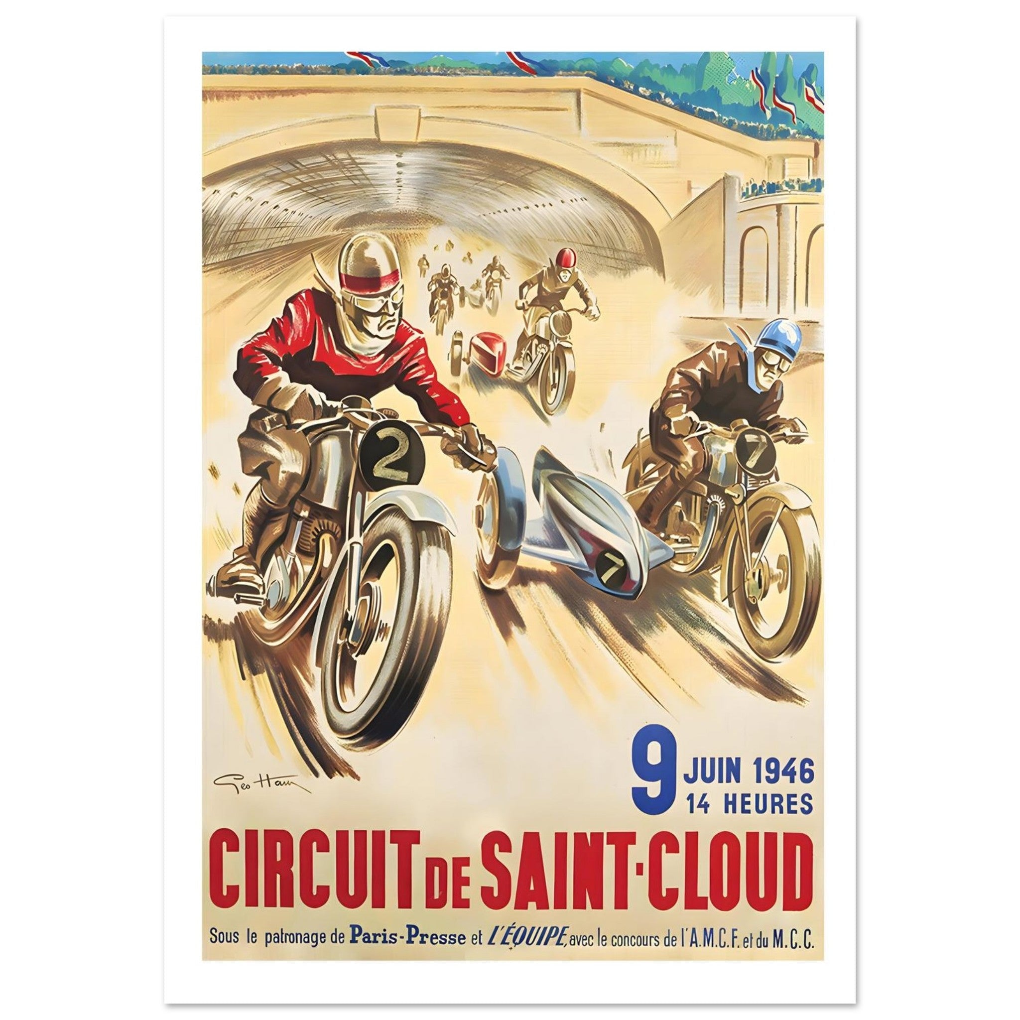 Vintage 1946 French Sidecar Race Poster - Transit Art