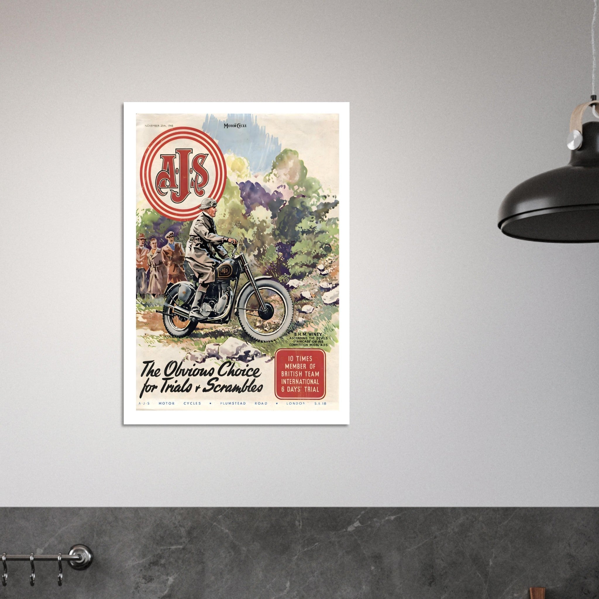 Vintage 1948 AJS Trials Scrambles Poster - Transit Art