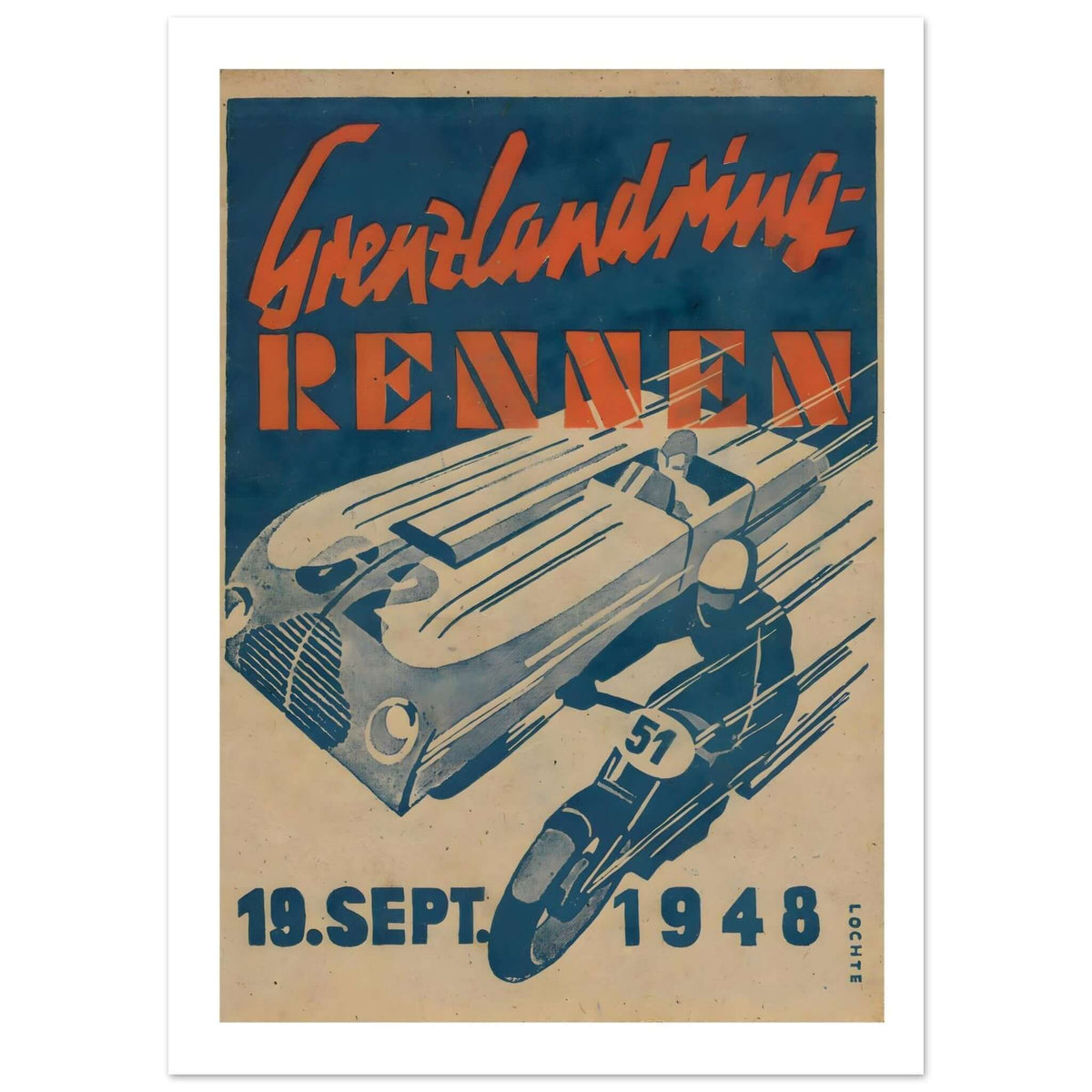 Vintage 1948 Grenzlandring Rennen Racing Poster - Transit Art
