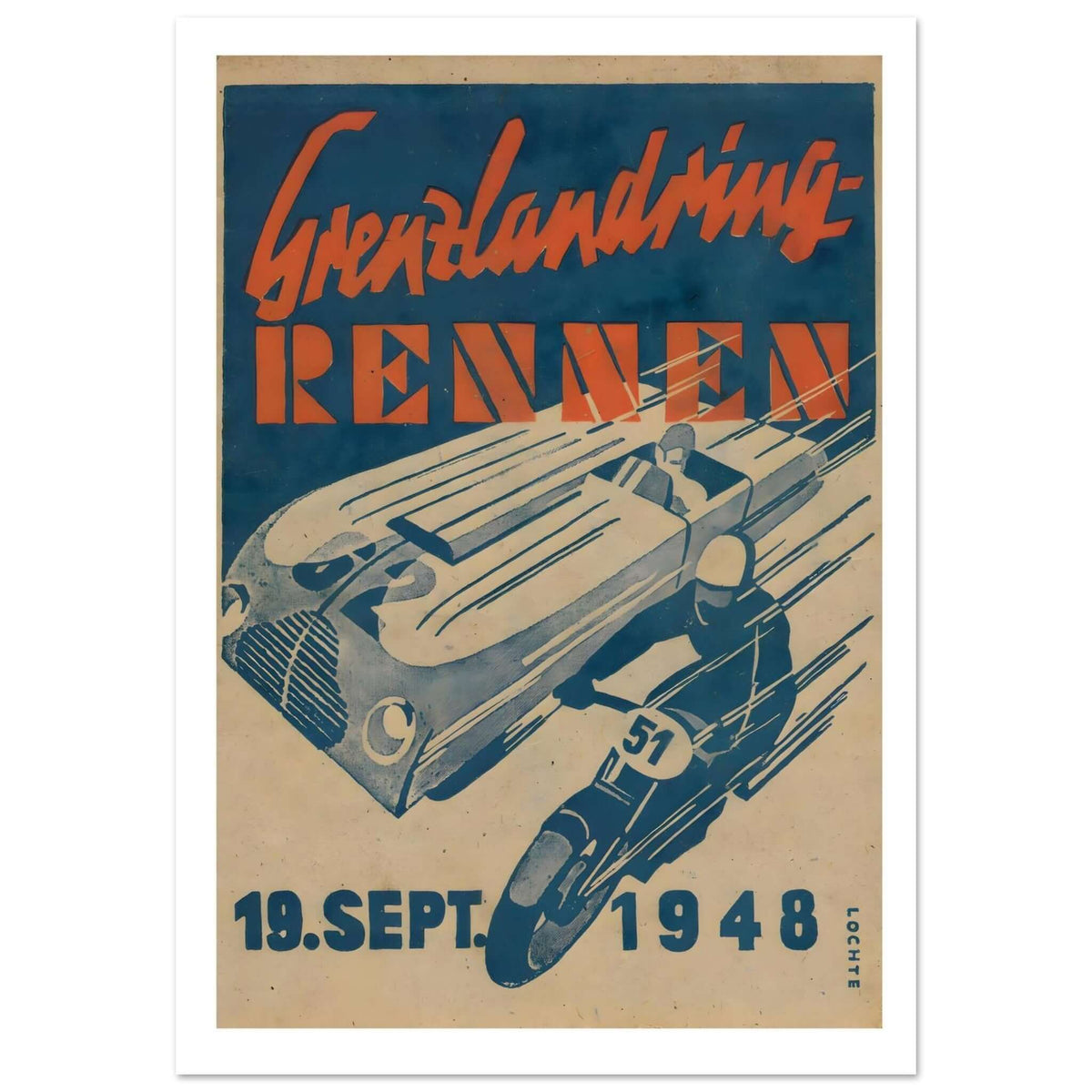 Vintage 1948 Grenzlandring Rennen Racing Poster - Transit Art