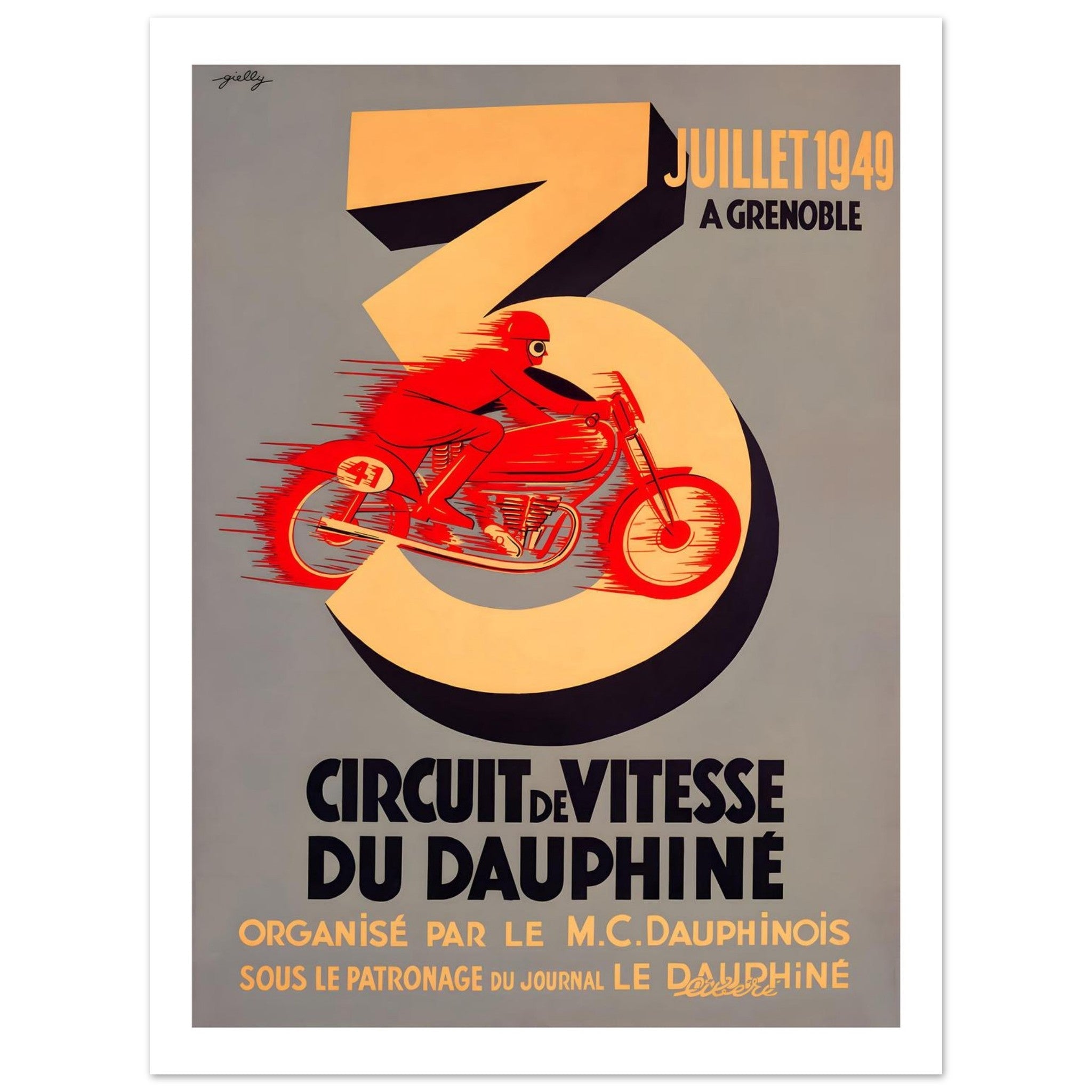 Vintage 1949 Grenoble Circuit Speed Poster - Transit Art