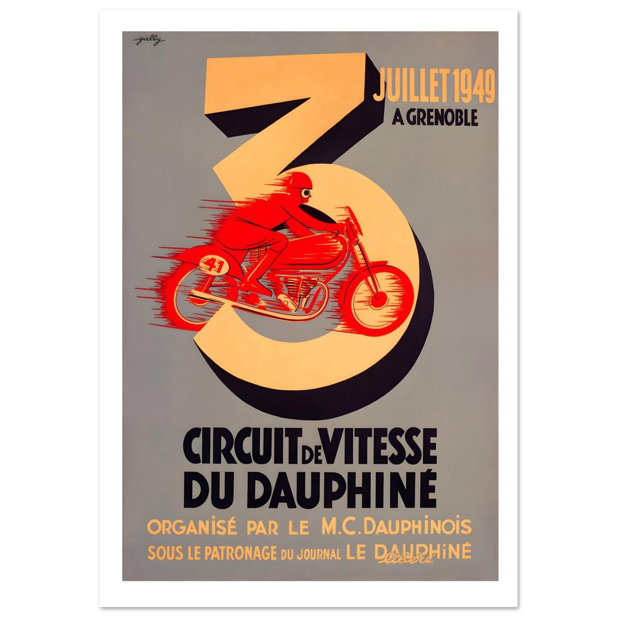 Vintage 1949 Grenoble Circuit Speed Poster - Transit Art