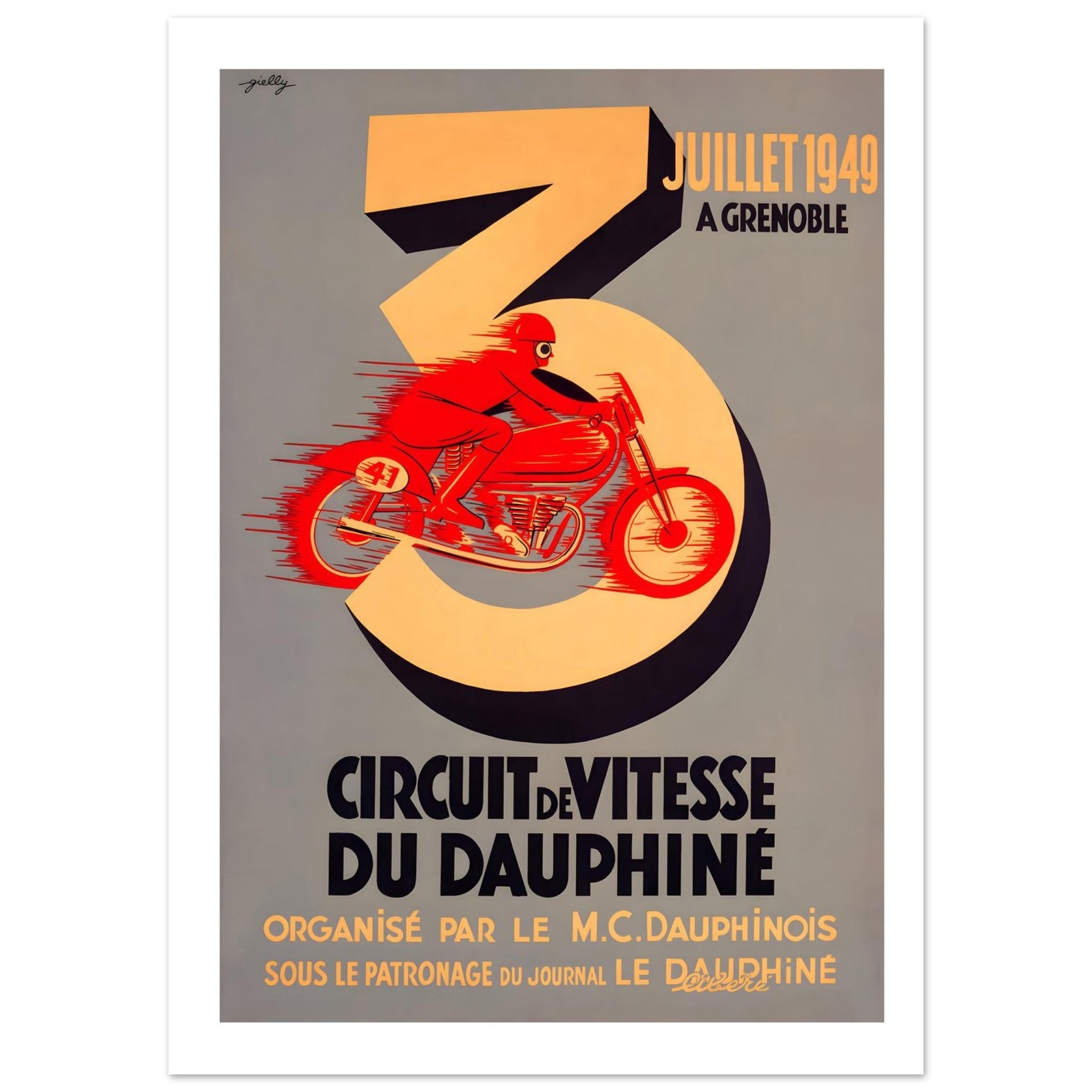 Vintage 1949 Grenoble Circuit Speed Poster - Transit Art