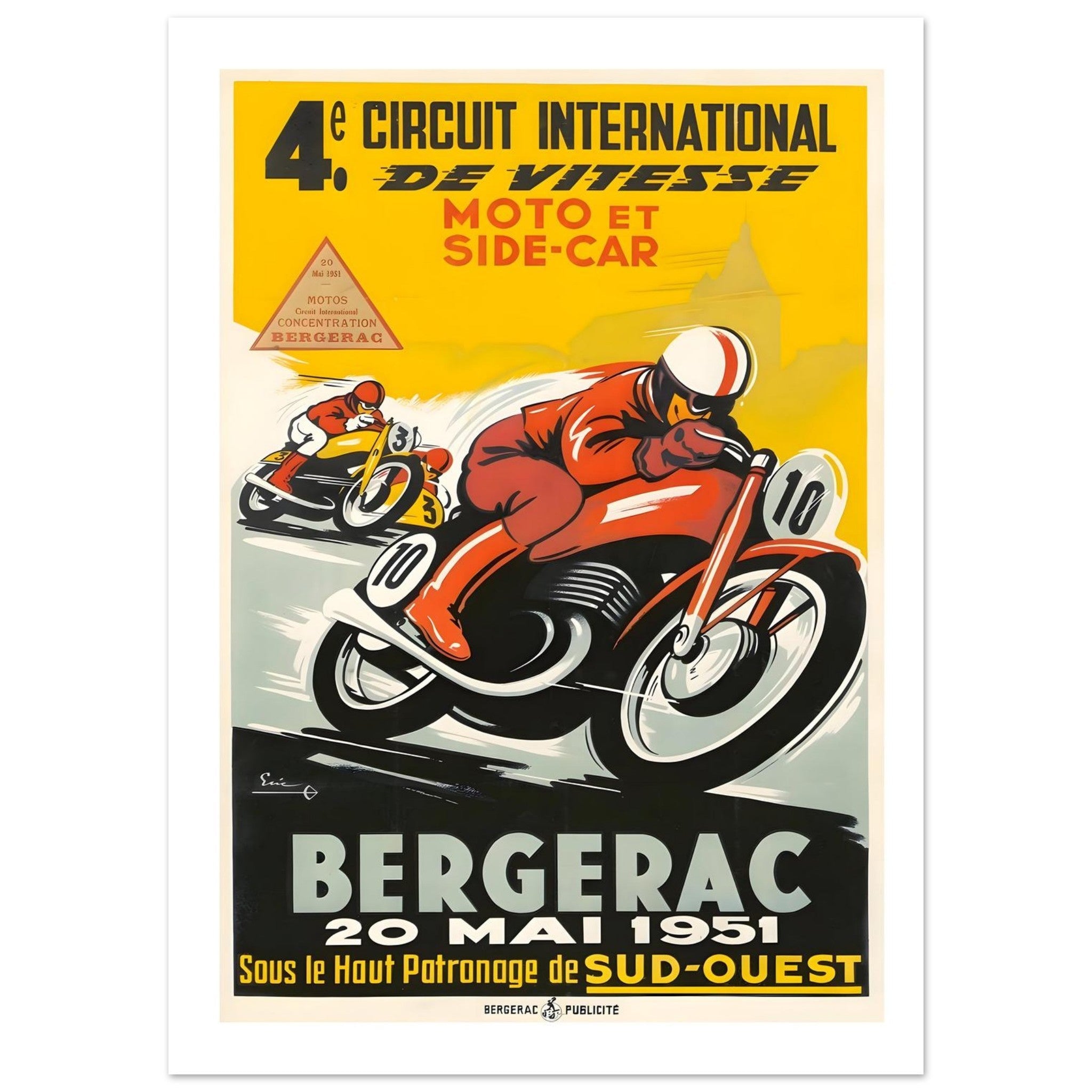Vintage 1951 Bergerac International Sidecar Poster - Transit Art