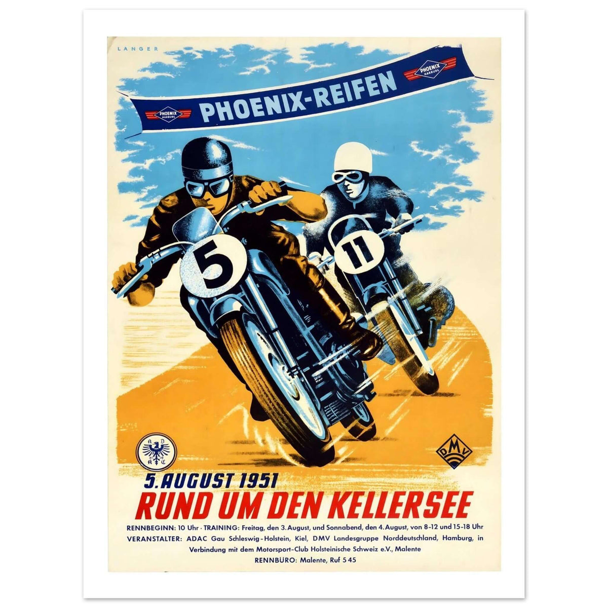 Vintage 1951 Rund um den Kellersee Motorcycle Poster - Transit Art