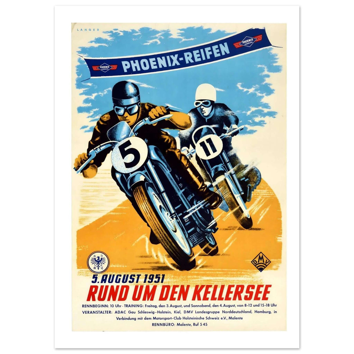 Vintage 1951 Rund um den Kellersee Motorcycle Poster - Transit Art
