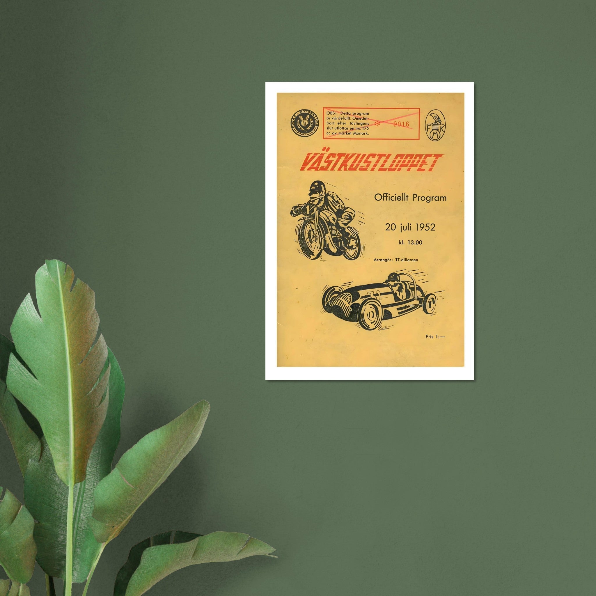 Vintage 1952 Västkustloppet Official Race Program - Transit Art