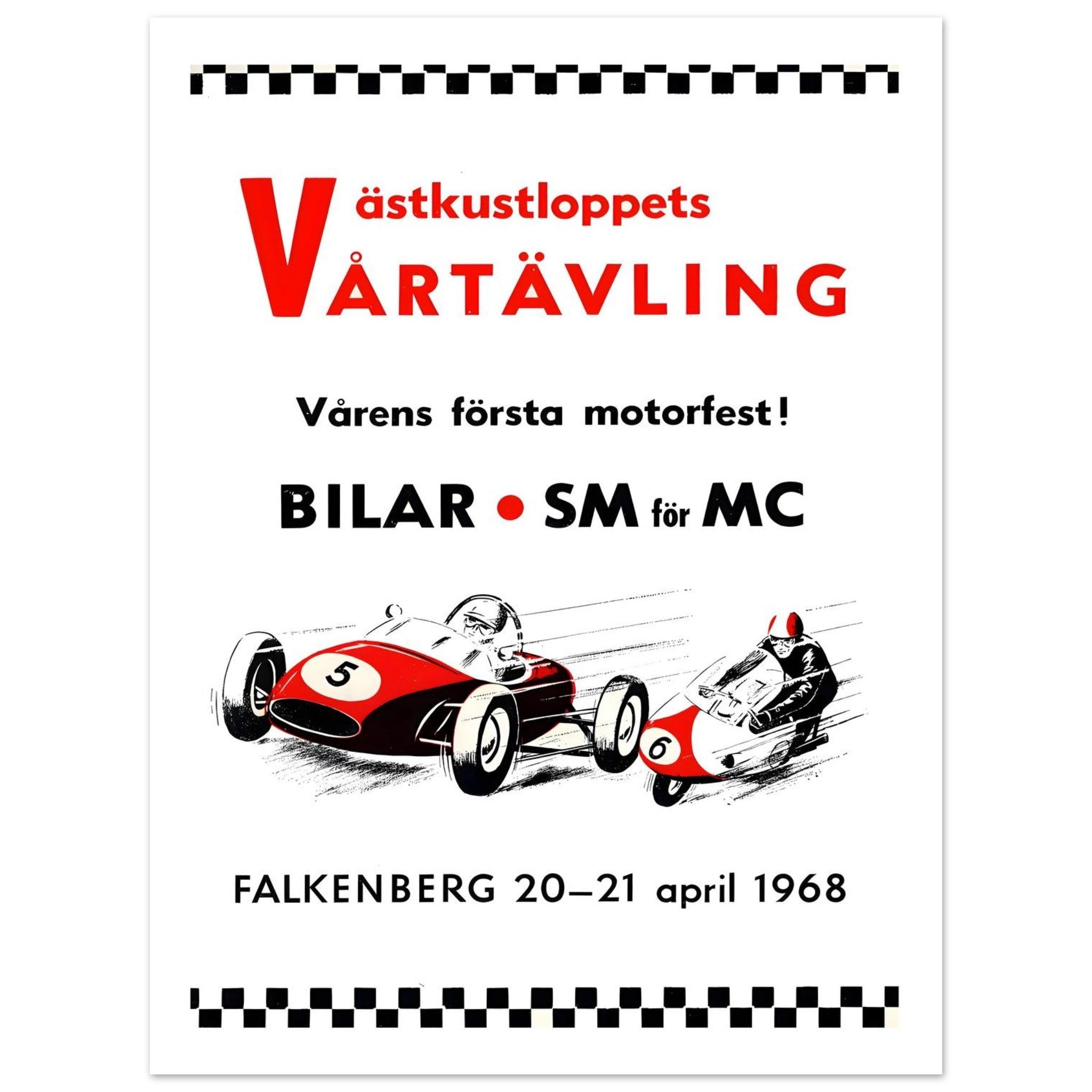 Vintage 1968 Falkenberg Swedish Racing Poster - Transit Art