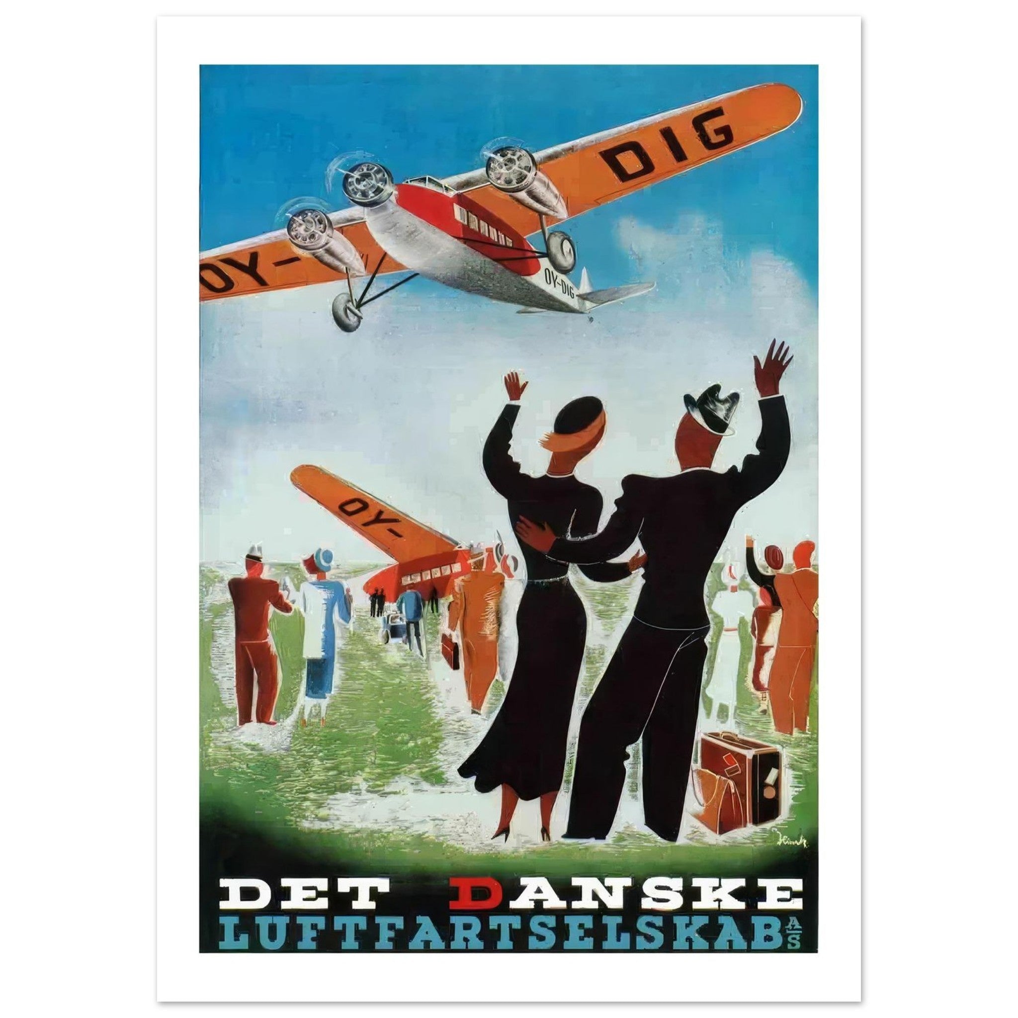 Vintage Airline Travel Poster - Det Danske Luftfartsselskab - Transit Art