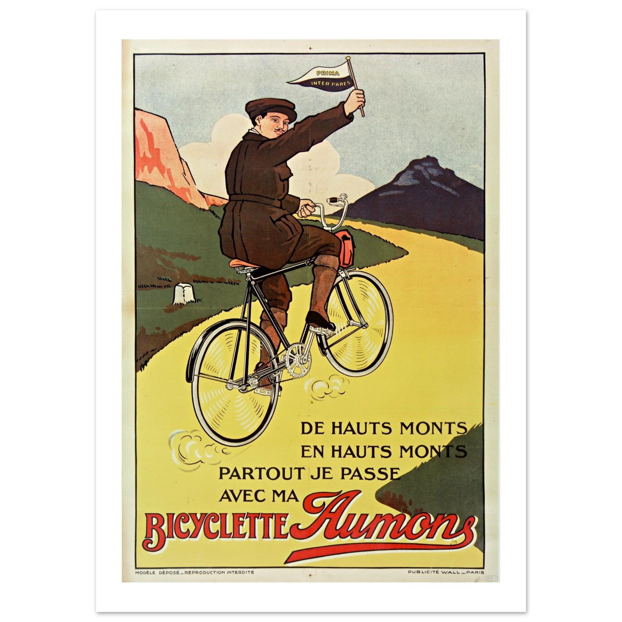 Vintage Aumons Bicycle Mountain Adventure Poster - Transit Art