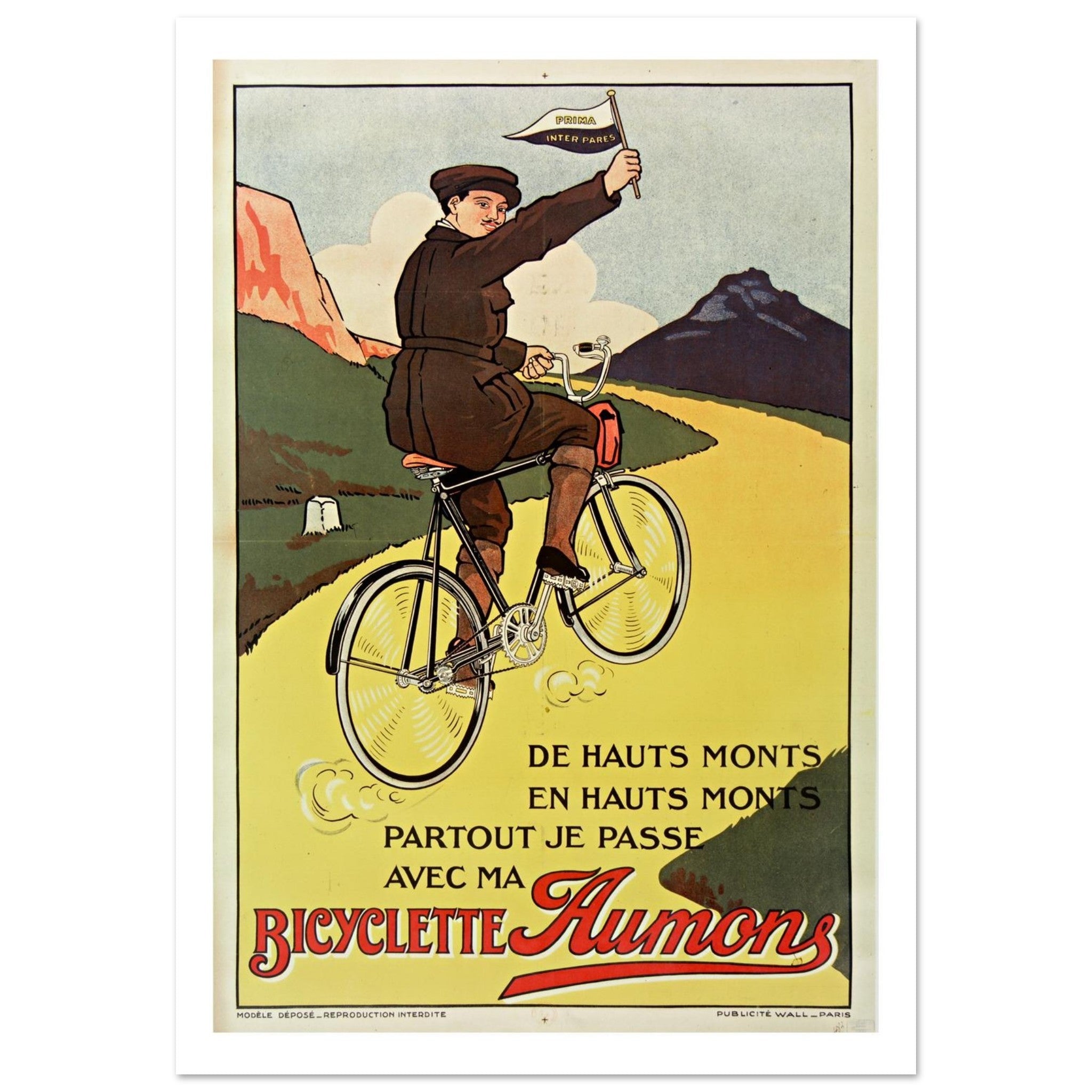 Vintage Aumons Bicycle Mountain Adventure Poster - Transit Art
