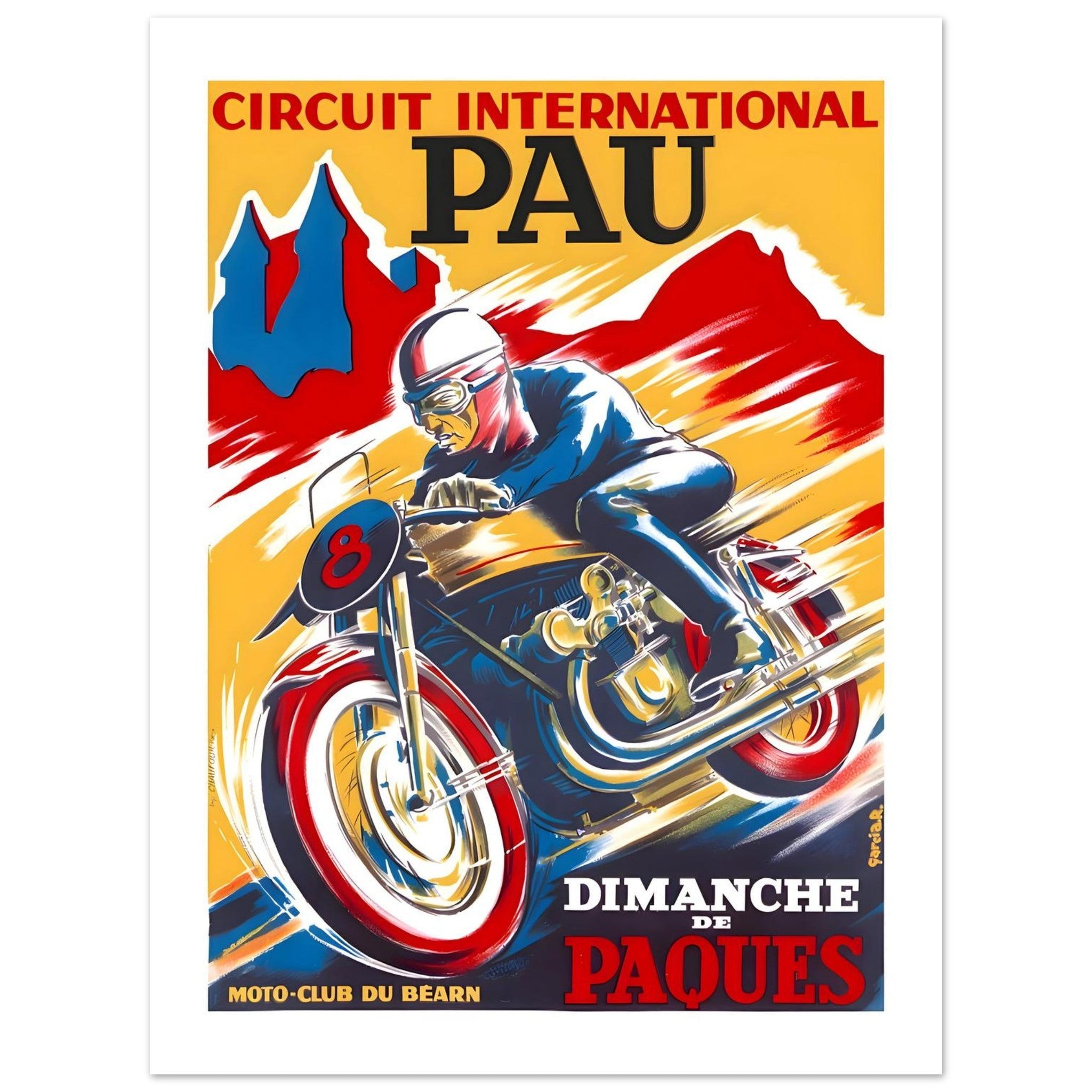 Vintage Circuit International Pau French Motorcycle Racing Poster - Transit Art
