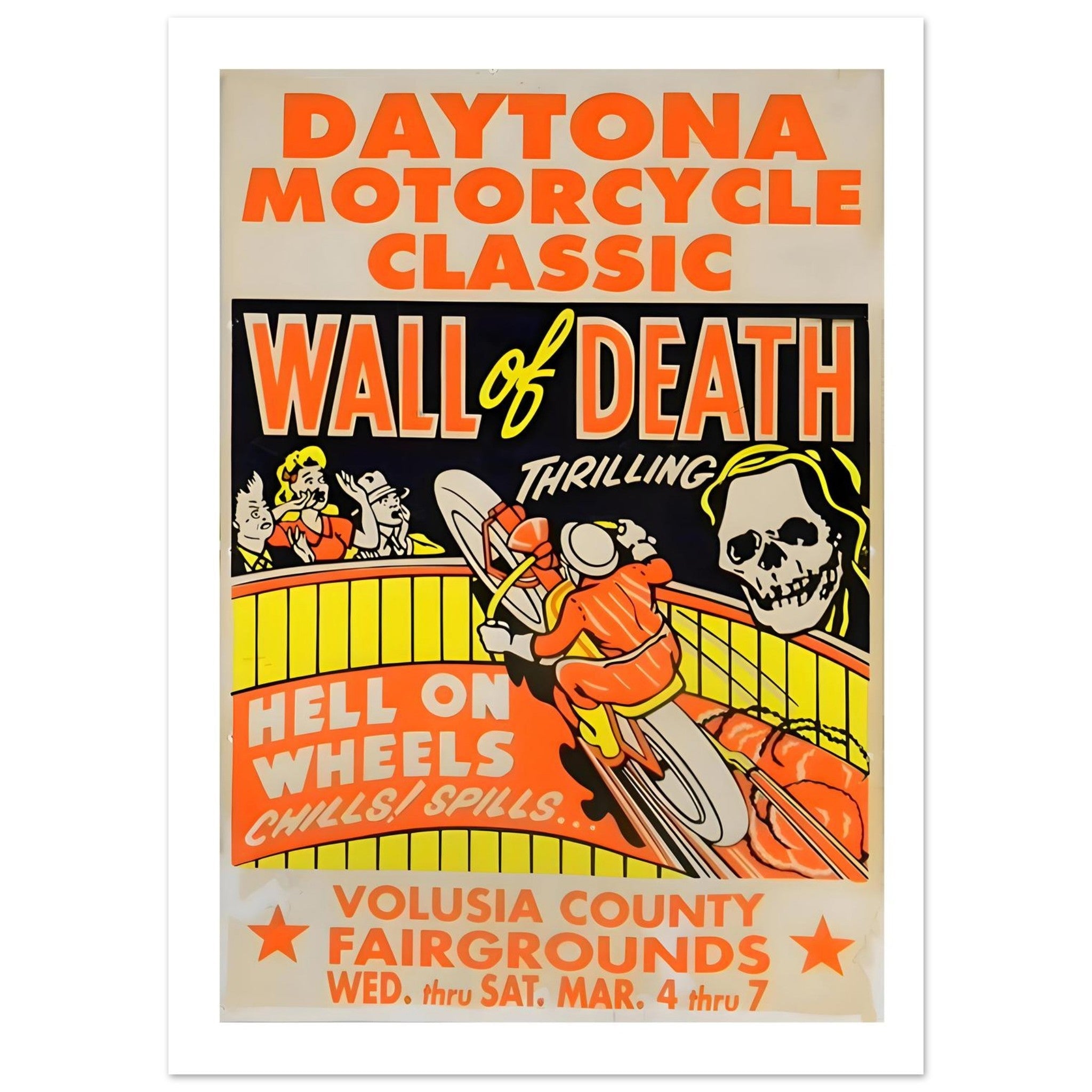 Vintage Daytona Motorcycle Wall of Death Poster - Transit Art