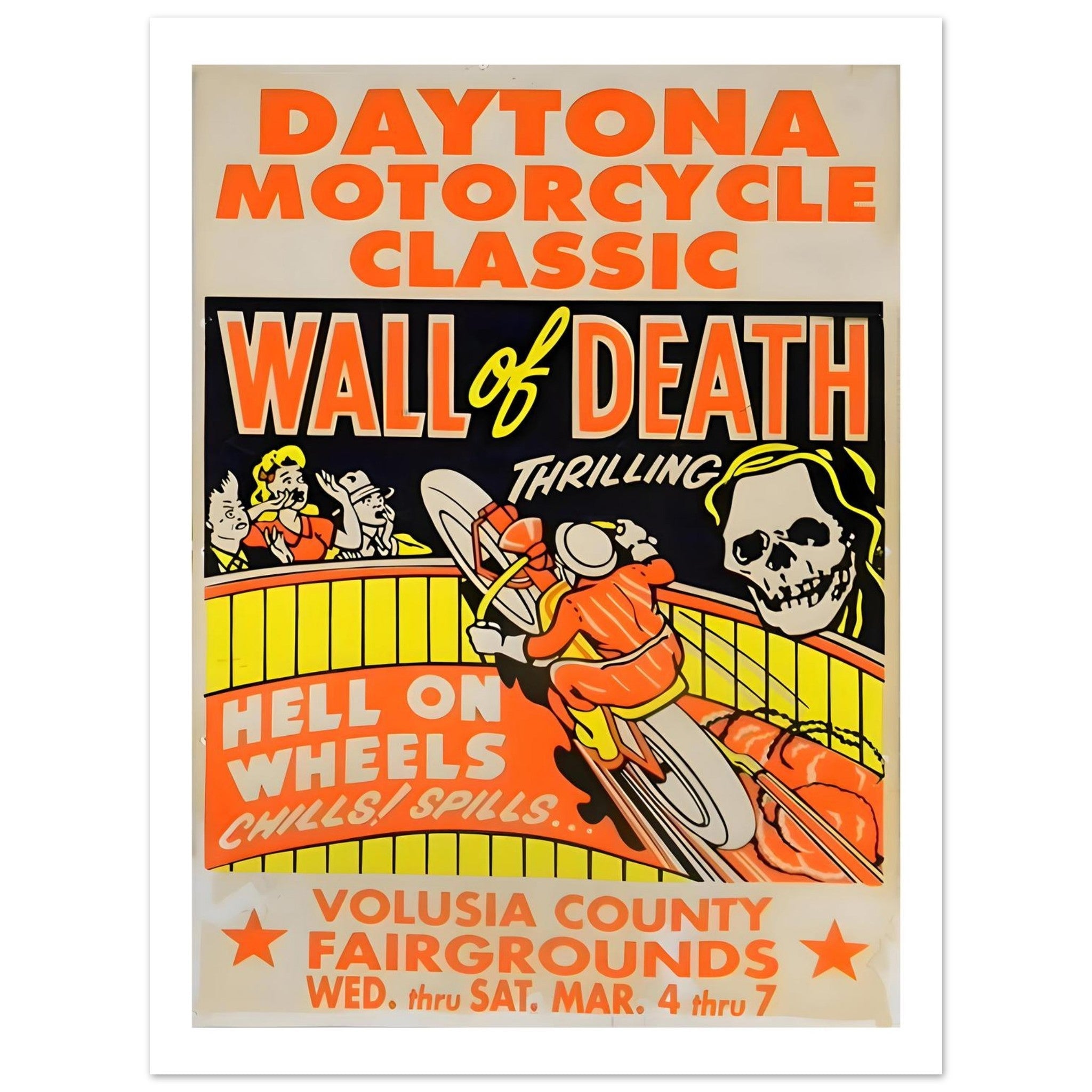 Vintage Daytona Motorcycle Wall of Death Poster - Transit Art