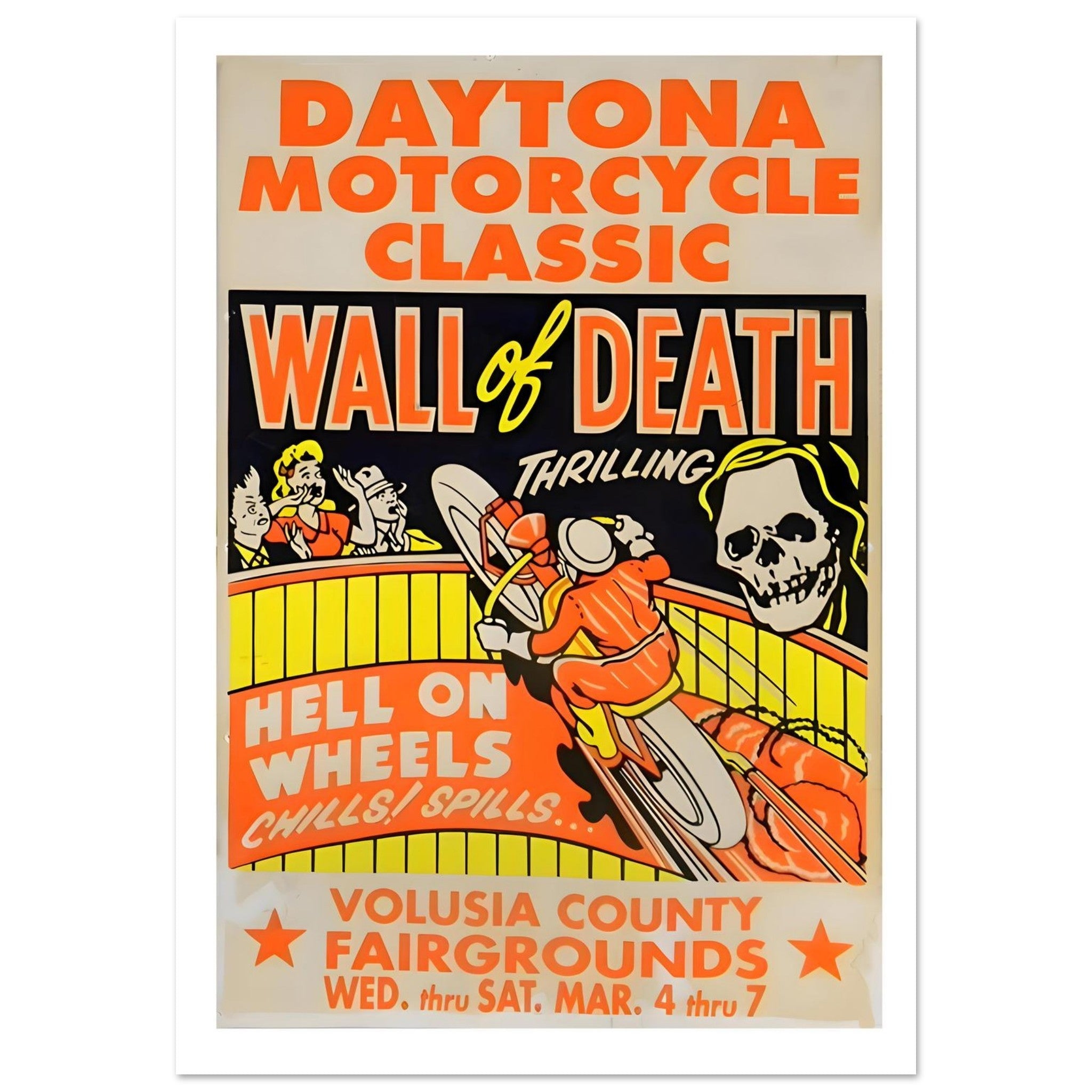 Vintage Daytona Motorcycle Wall of Death Poster - Transit Art