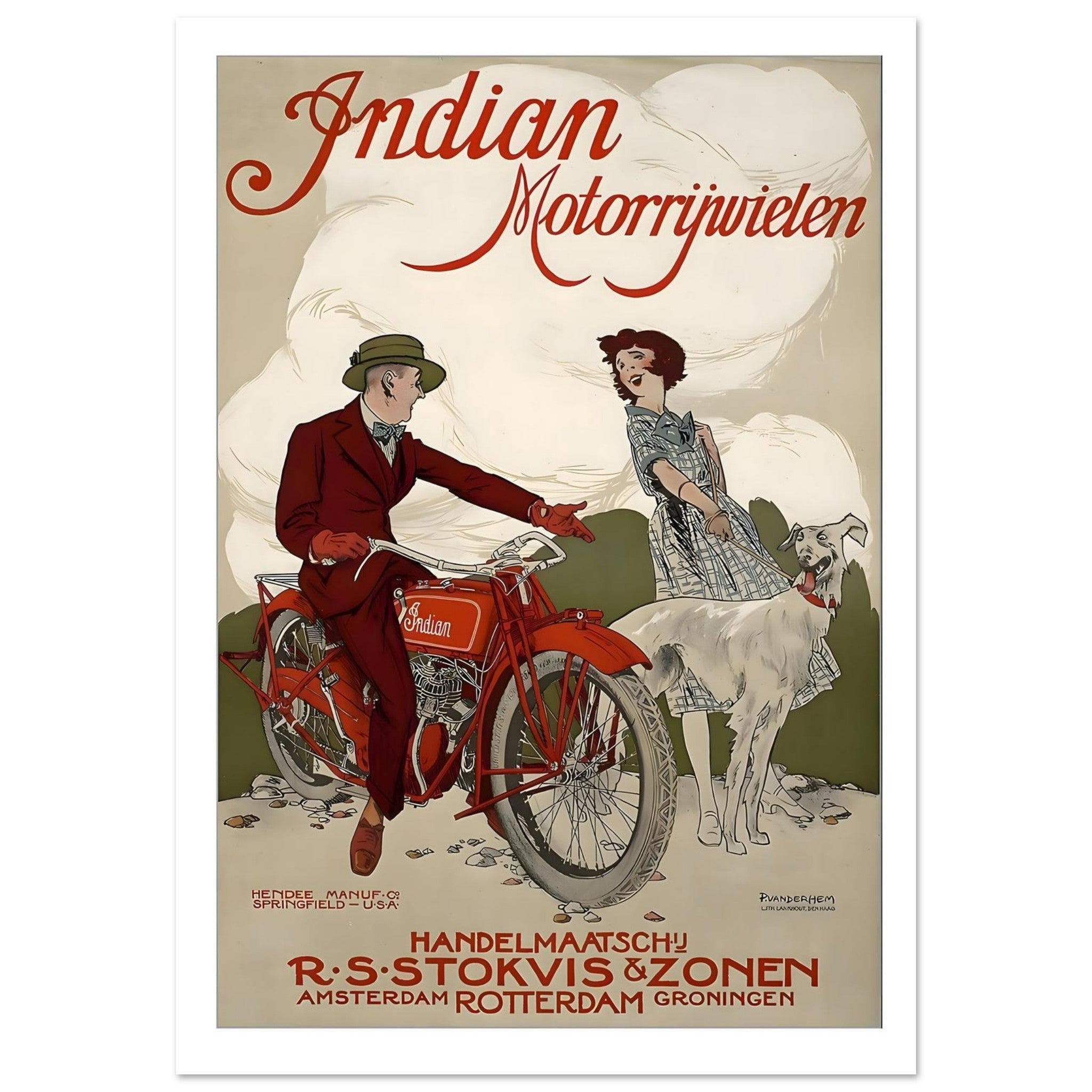 Vintage Dutch Indian Motorrijwielen Poster: Sophisticated Social Adventure - Transit Art