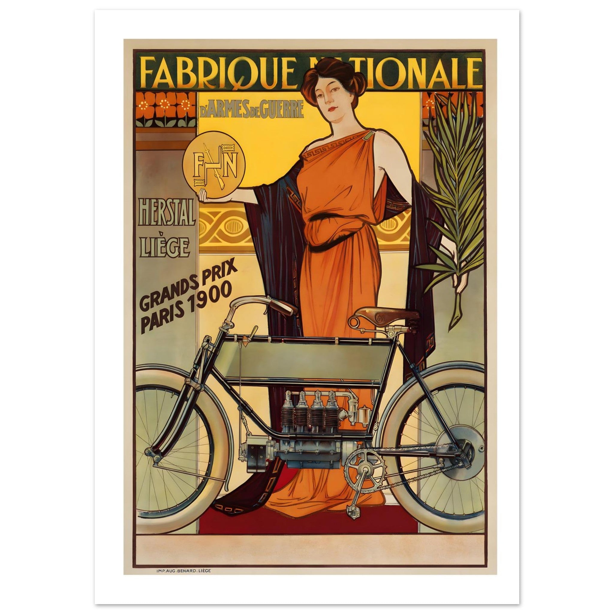 Vintage Fabrique Nationale Art Nouveau Advertising Poster - Transit Art