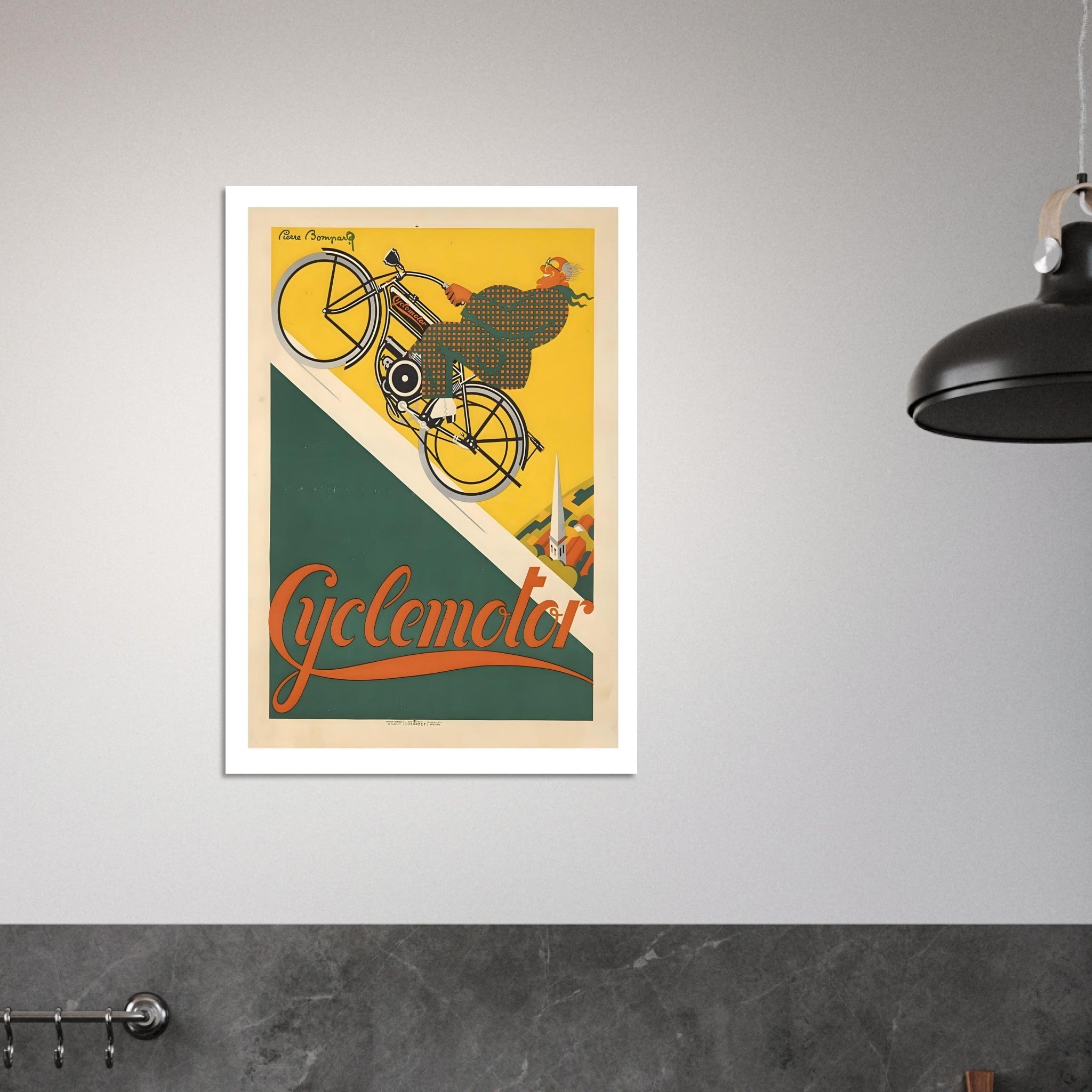 Vintage French Cyclemotor Uphill Travel Poster - Transit Art