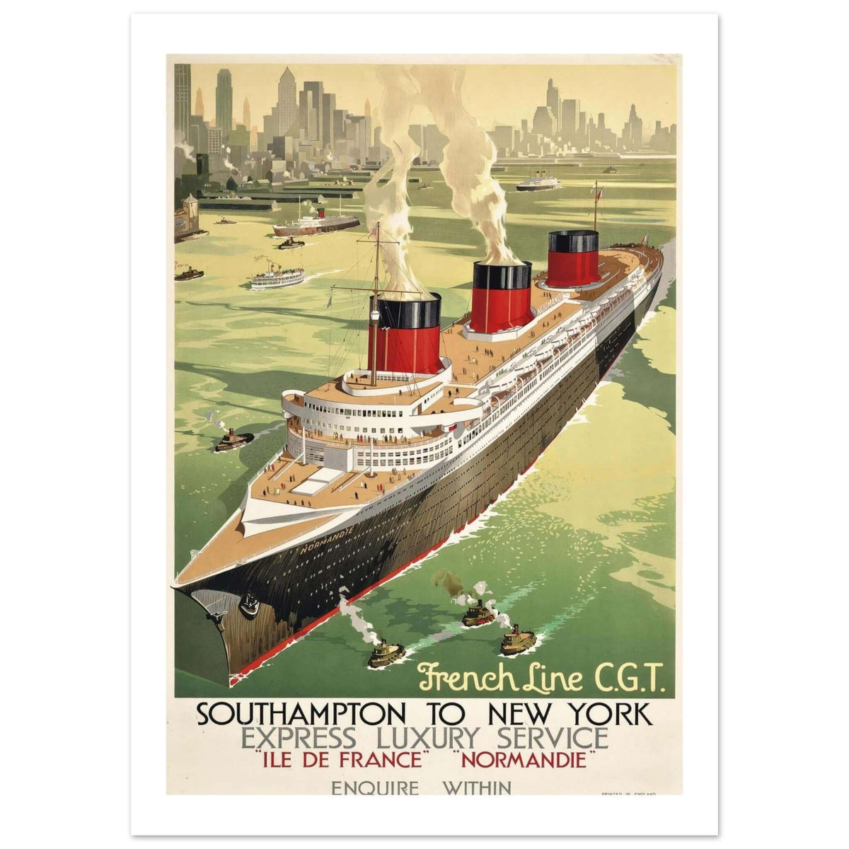 Vintage French Line "SS Normandie" Art Deco Travel Poster - Transit Art