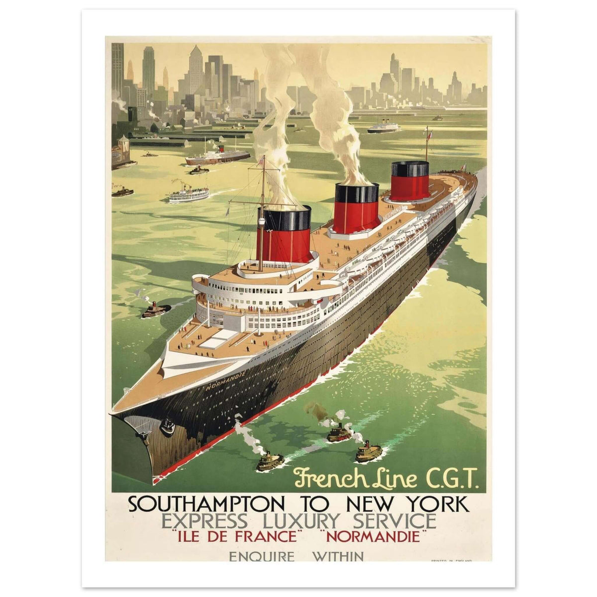 Vintage French Line "SS Normandie" Art Deco Travel Poster - Transit Art