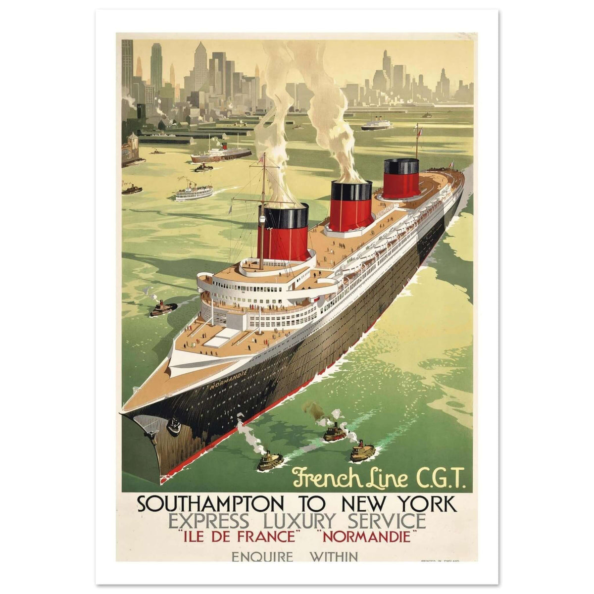 Vintage French Line "SS Normandie" Art Deco Travel Poster - Transit Art