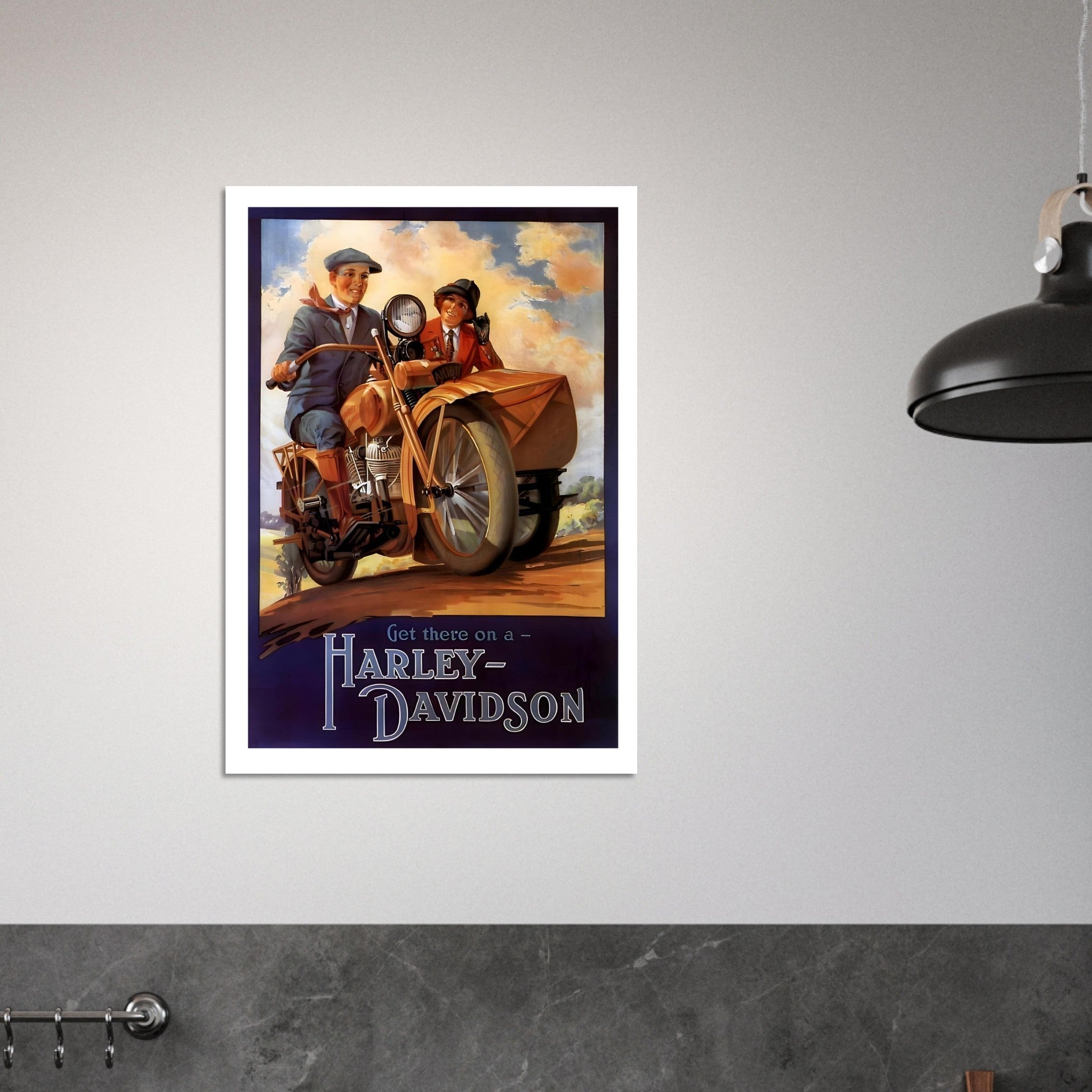 Vintage Harley - Davidson Get There Sidecar Poster - Transit Art
