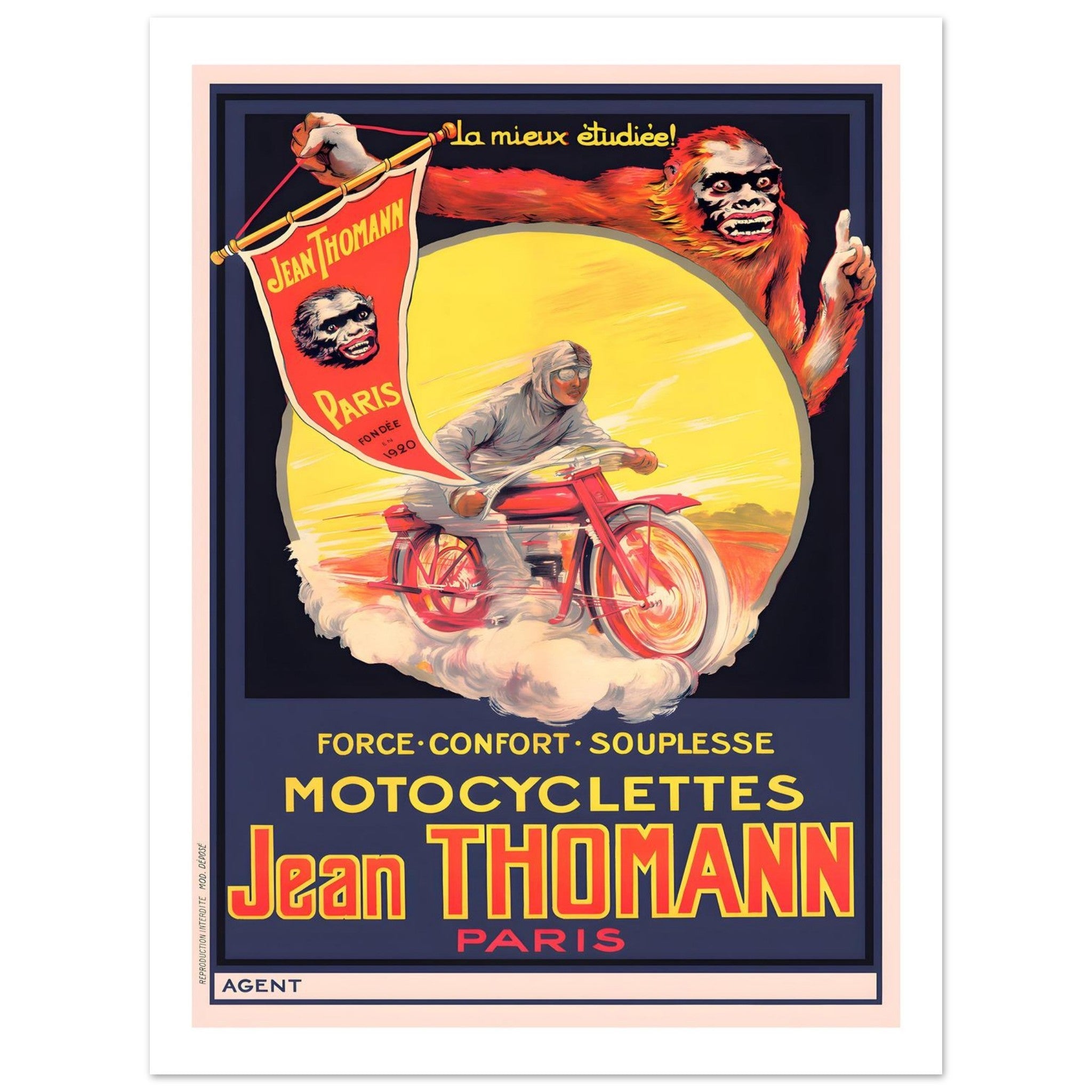 Vintage Jean Thomann Paris Motorcycle Advertising Art Poster - Transit Art
