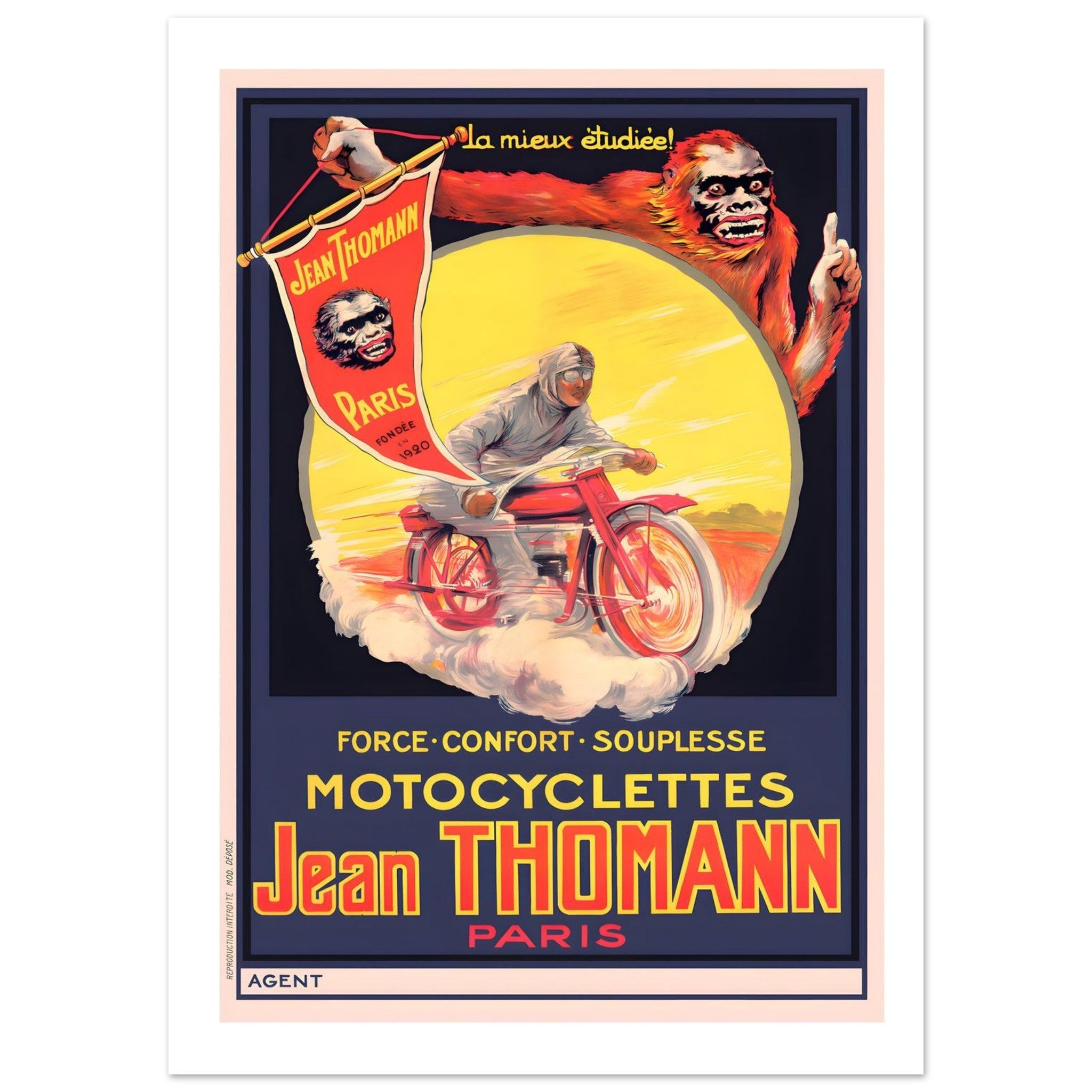 Vintage Jean Thomann Paris Motorcycle Advertising Art Poster - Transit Art