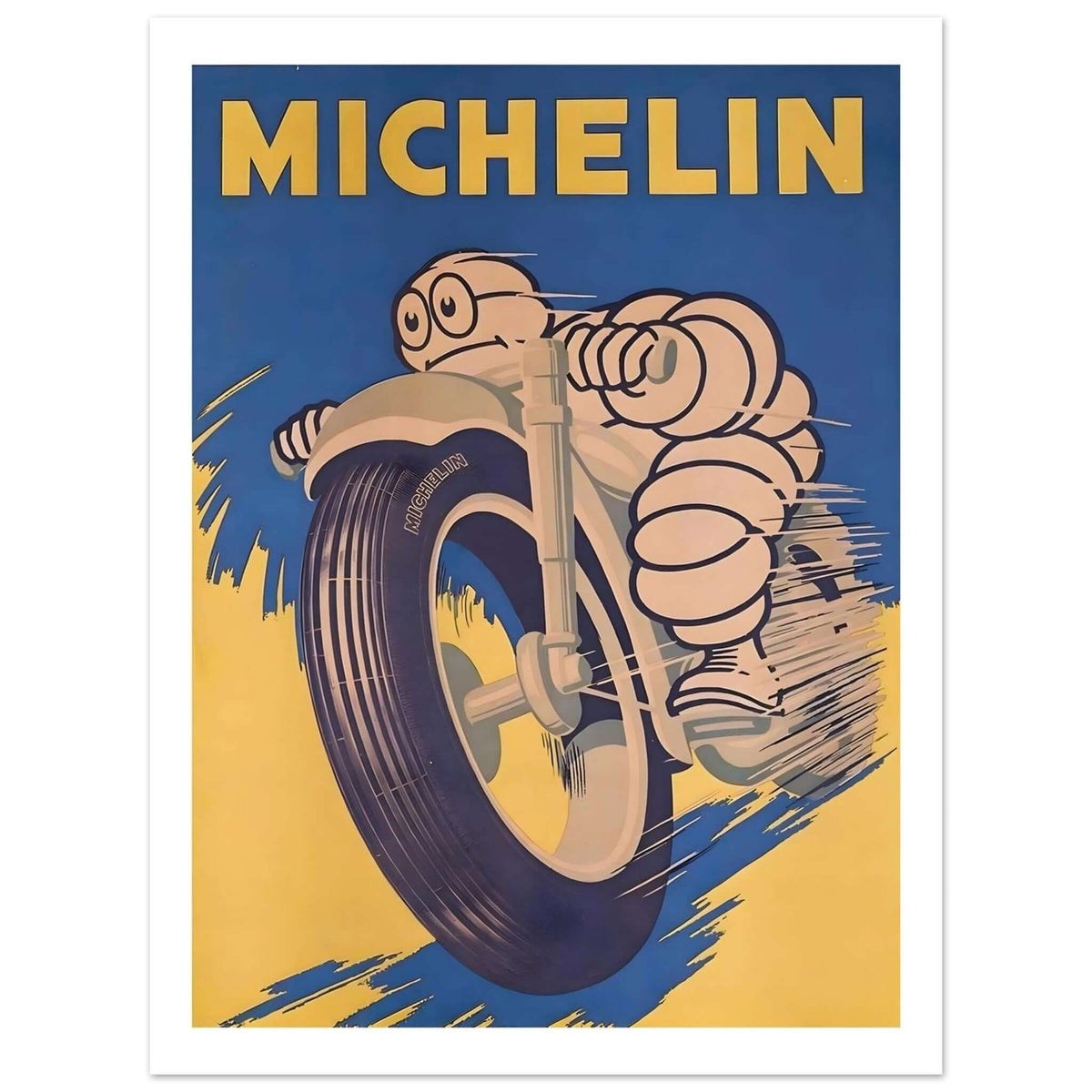 Vintage Michelin Man Bibendum Motorcycle Tyre Advertising Poster - Transit Art