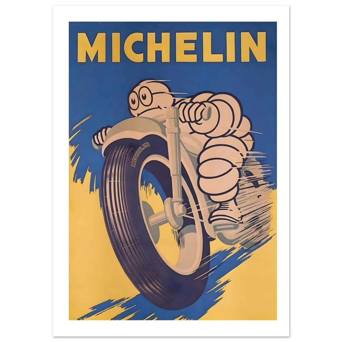 Vintage Michelin Man Bibendum Motorcycle Tyre Advertising Poster - Transit Art