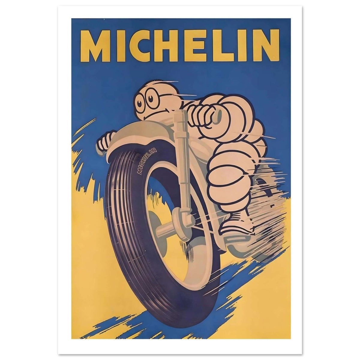 Vintage Michelin Man Bibendum Motorcycle Tyre Advertising Poster - Transit Art