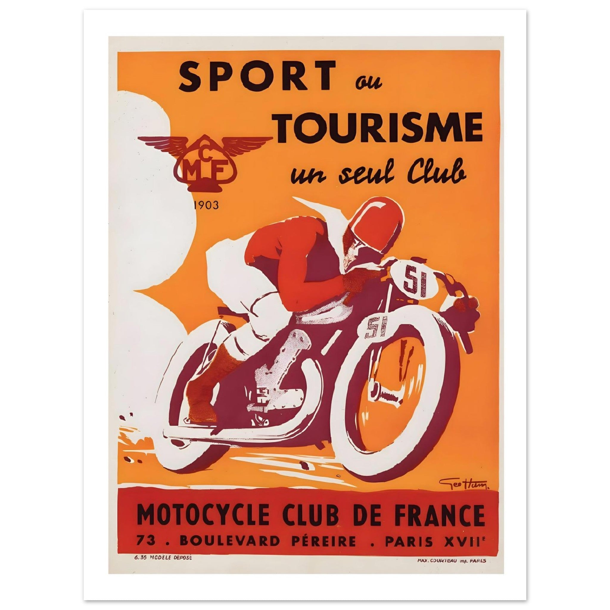 Vintage Motocycle Club de France Sport Tourism Poster - Transit Art