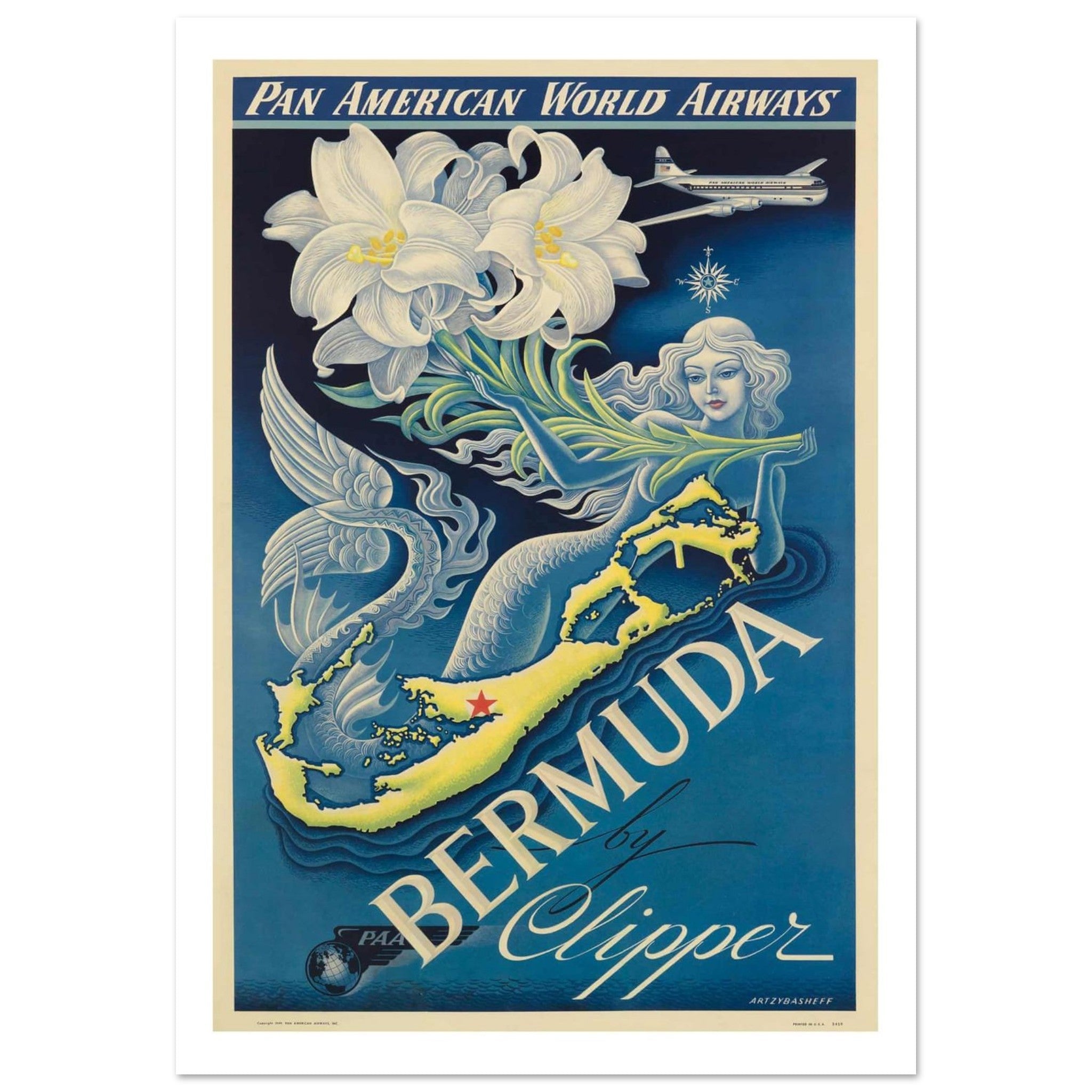 Vintage Pan American World Airways Bermuda Clipper Poster - Transit Art