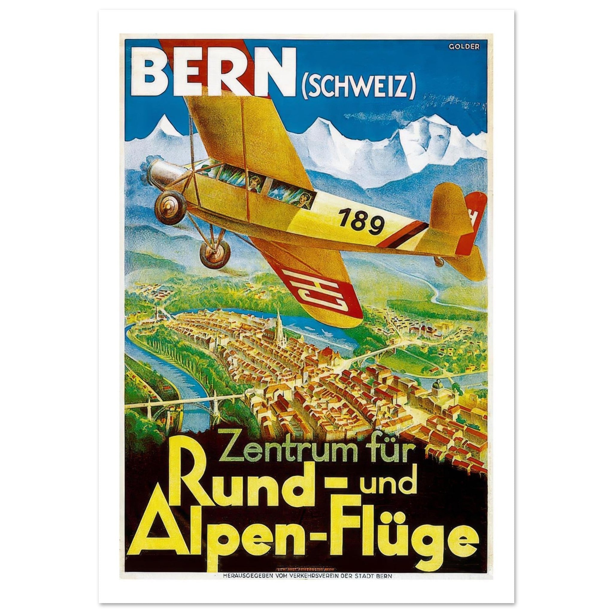 Vintage Travel Poster For Scenic Flights Over Bern - Transit Art