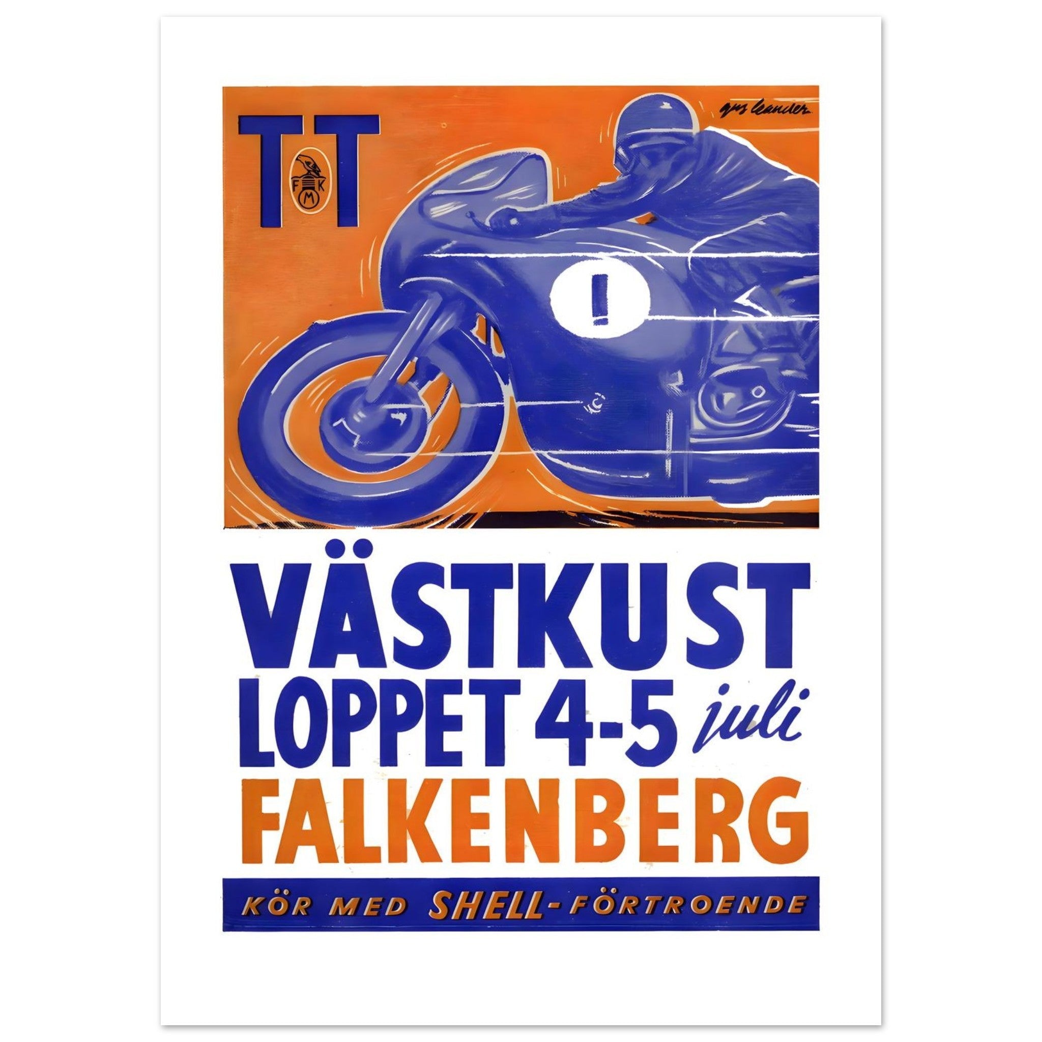 Vintage Västkustloppet Falkenberg Motorcycle Racing Poster - Transit Art