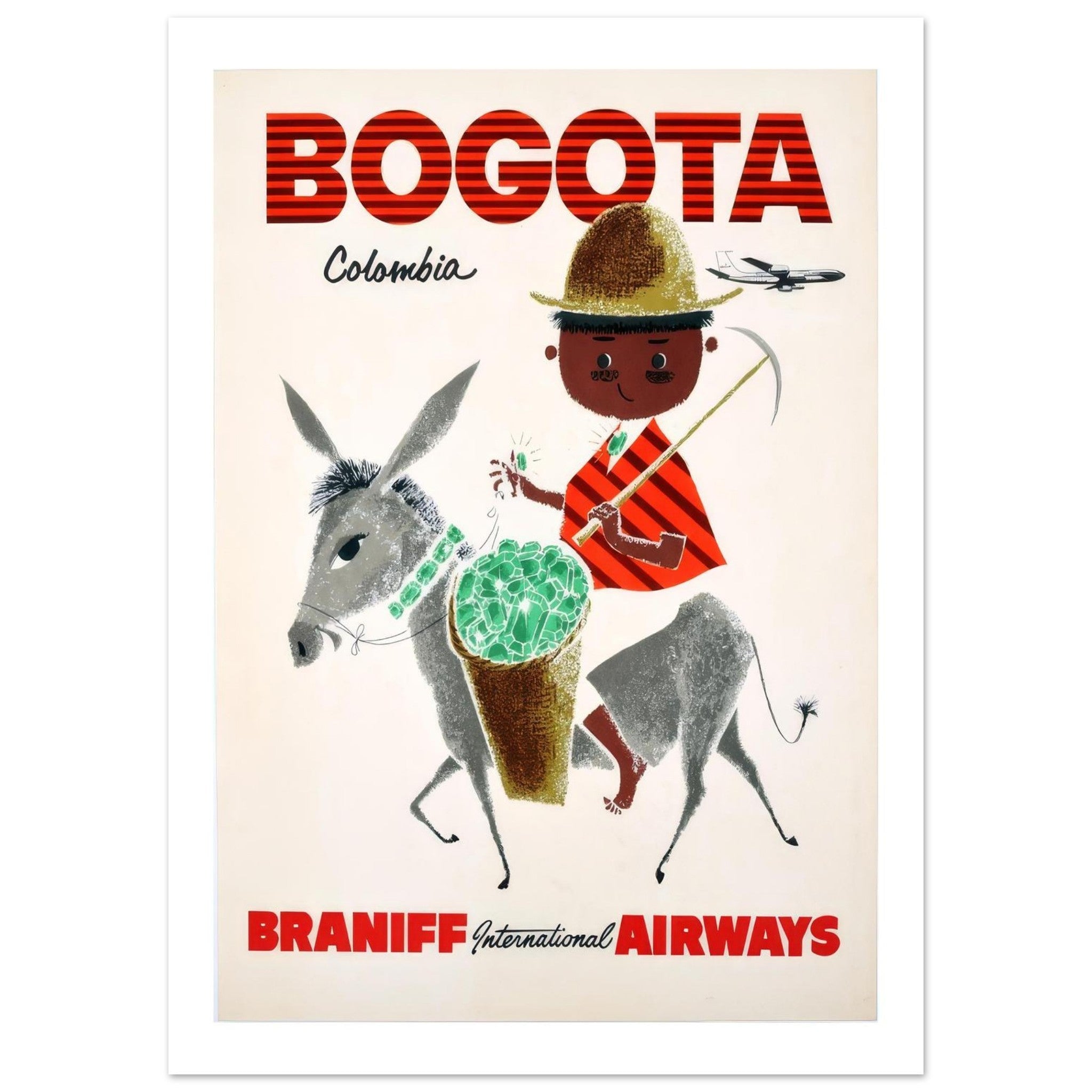 Whimsical Braniff Poster Promoting Bogota’s Rich Emerald Heritage - Transit Art