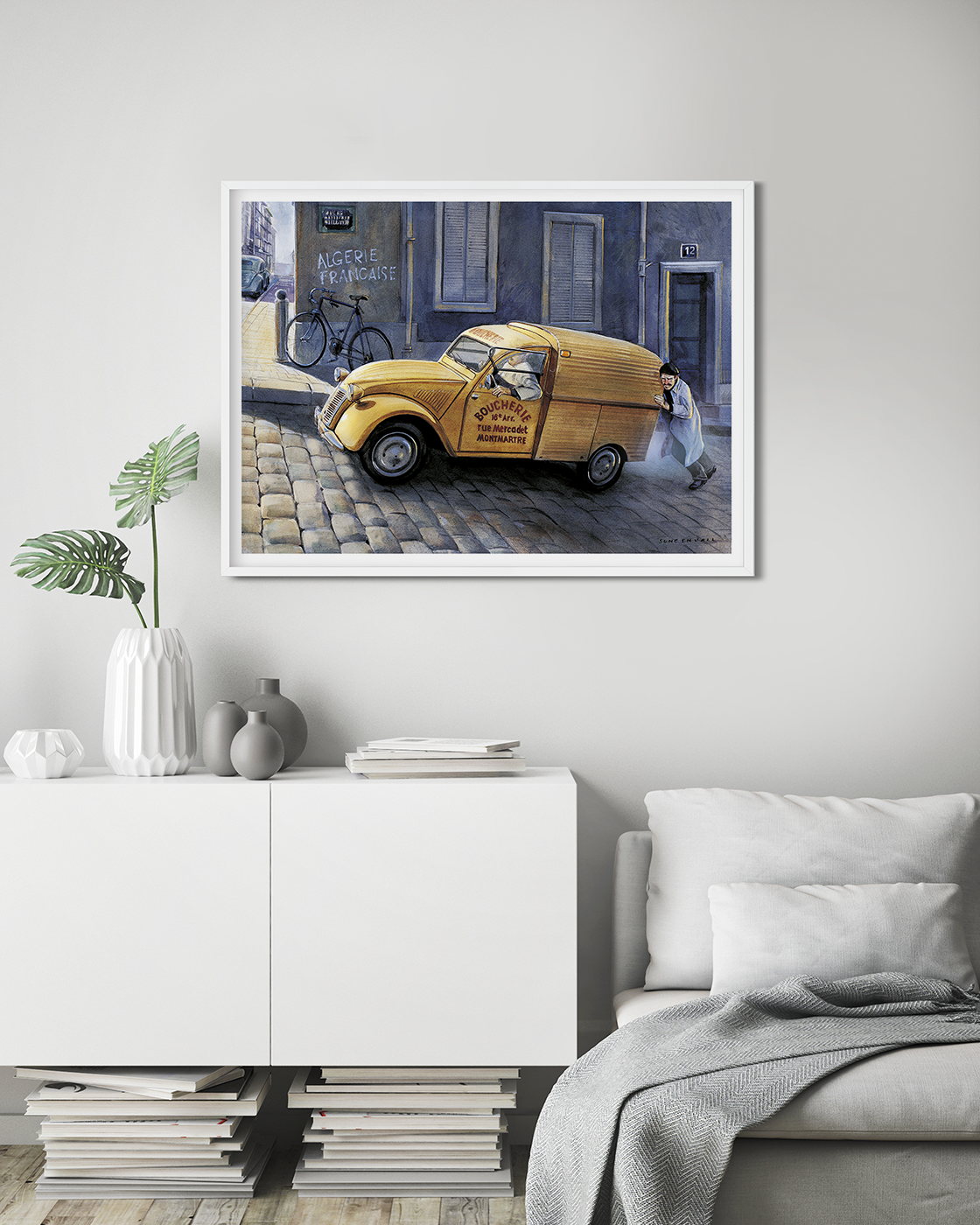 A Citroen food delivery truck struggling up the hill in Montmartre.