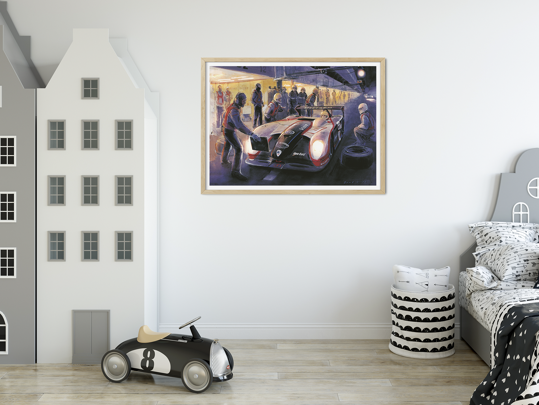 Panoz LMP-1 race car in the pits at Le Mans.