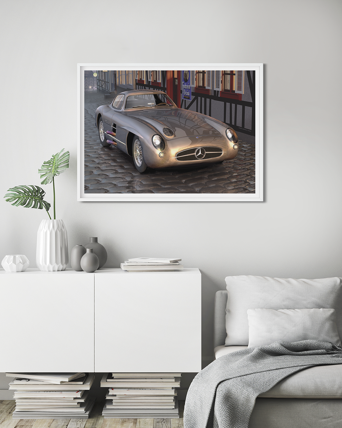 Mercedes 300 SL outside of a german restaurant.