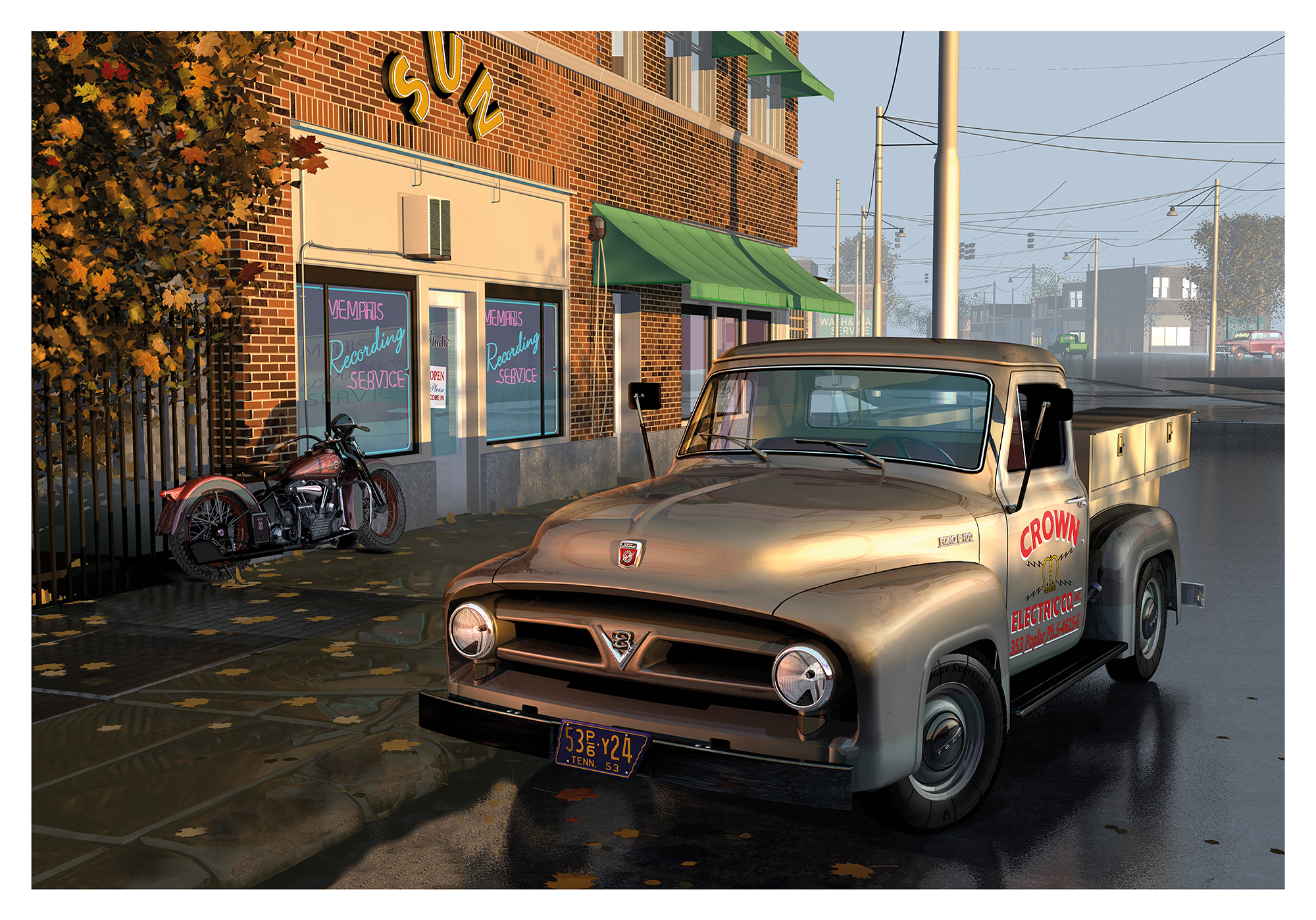 Vintage Ford F-100 truck owned by Elvis Presley parked outside Sun Studios in Memphis, Tennessee