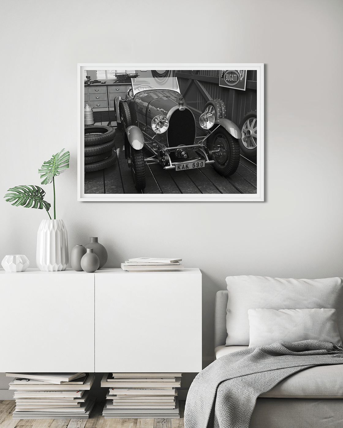 Bugatti in garage - BW - Transit Art