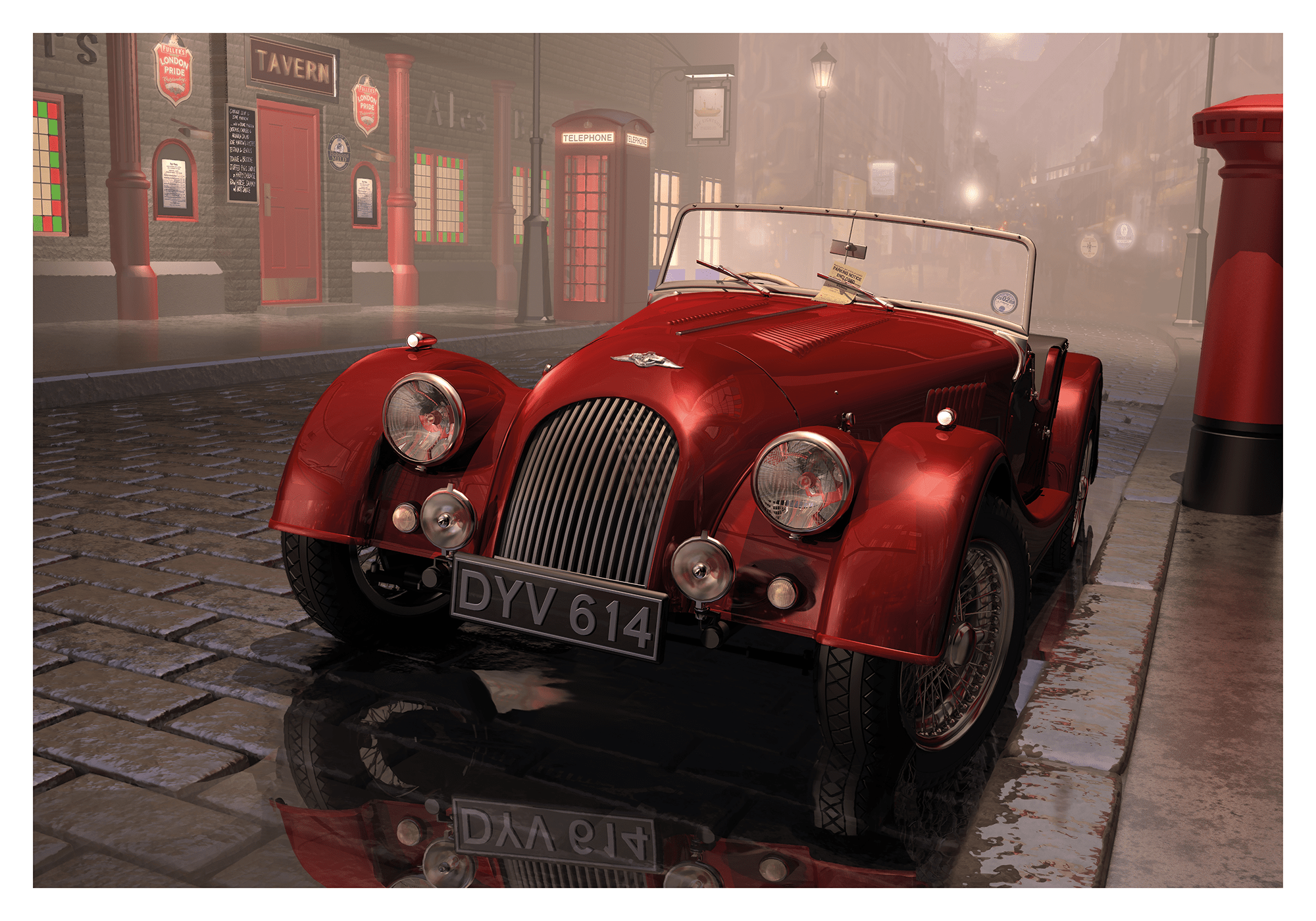 Red Morgan, A Morgan sports car on the streets of London. For over 100 years, Morgan has been synonymous with exceptional craftsmanship and timeless design. Each Morgan sports car is meticulously handcrafted in the United Kingdom, blending traditional tec