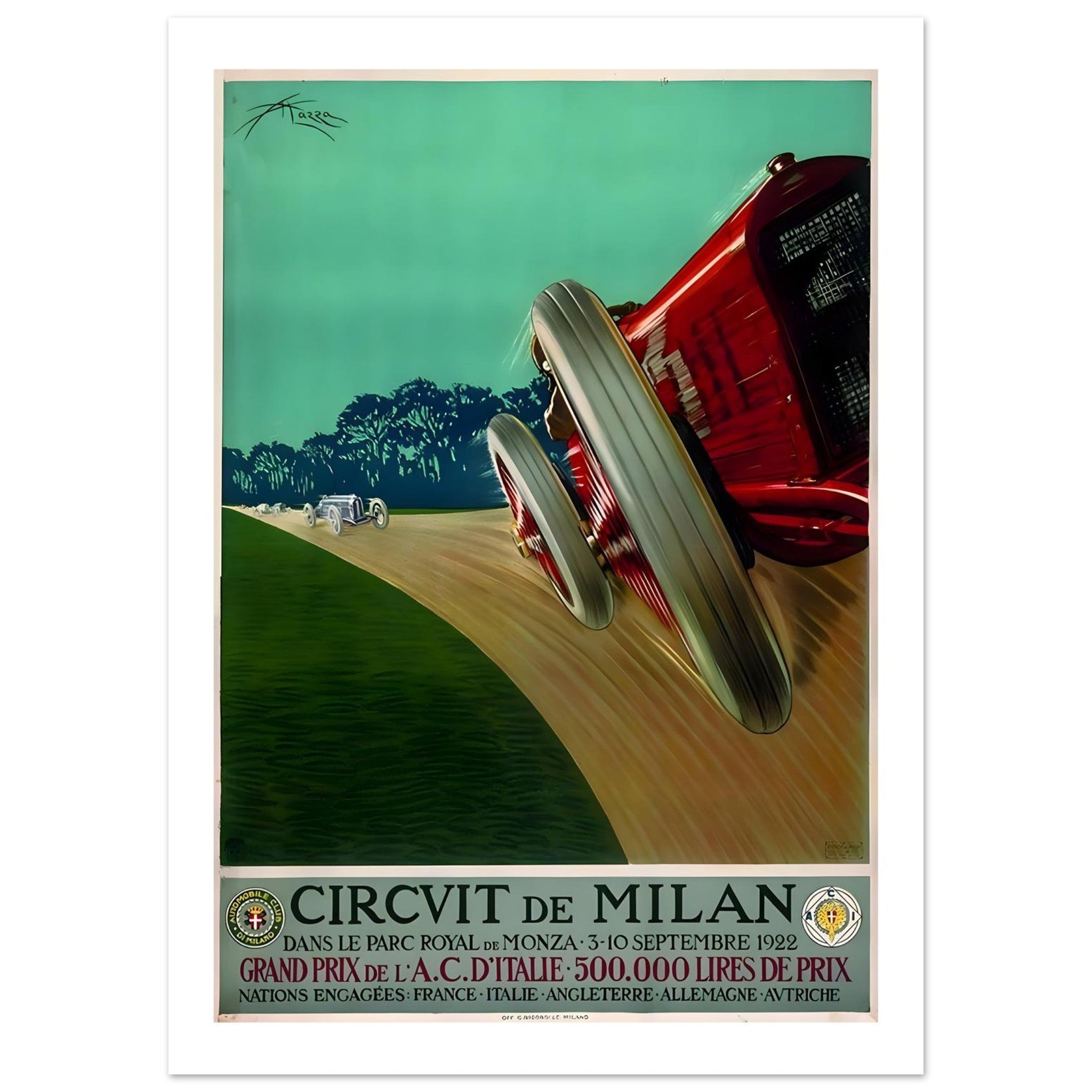 1922 Circuit de Milan Monza Grand Prix Poster - Transit Art