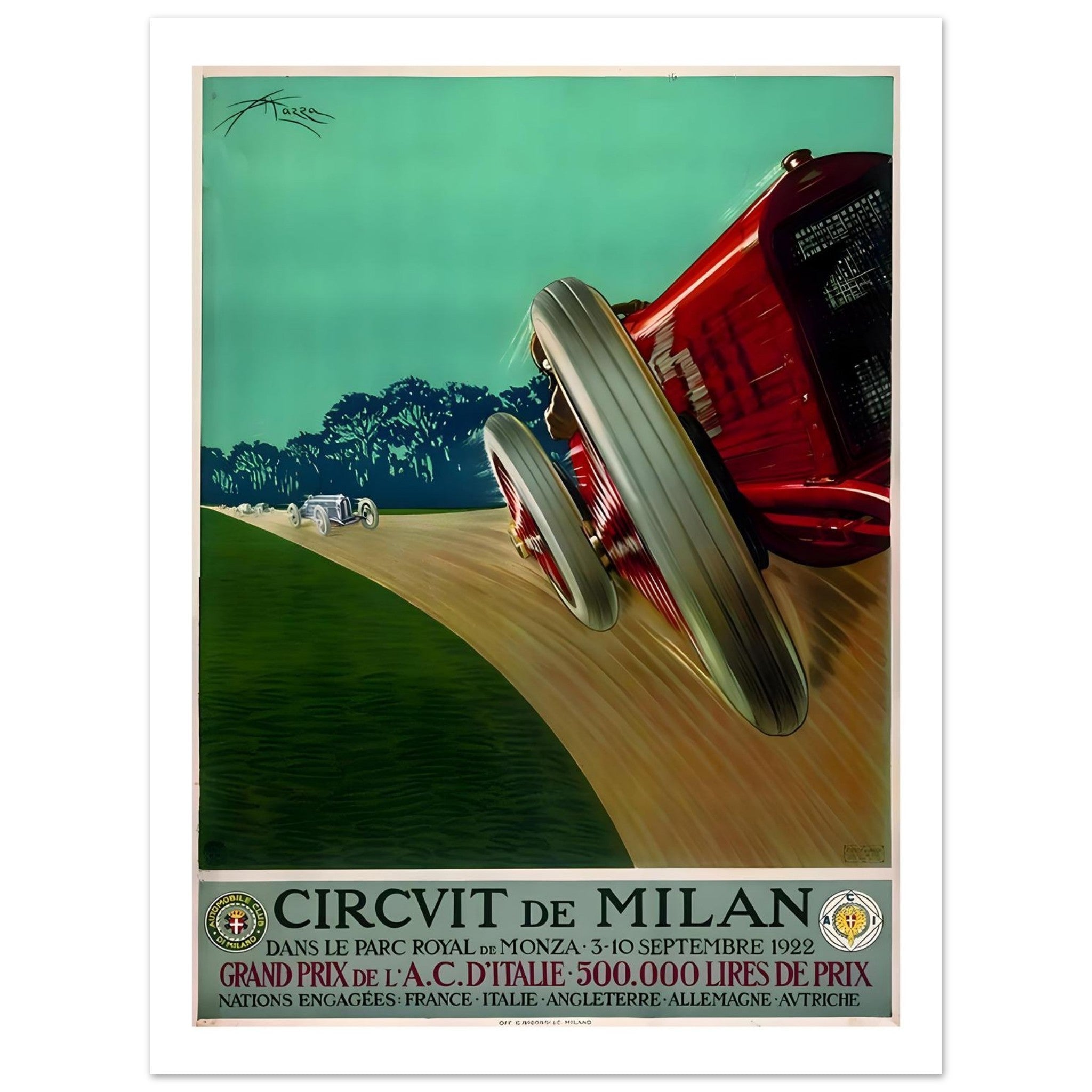 1922 Circuit de Milan Monza Grand Prix Poster - Transit Art