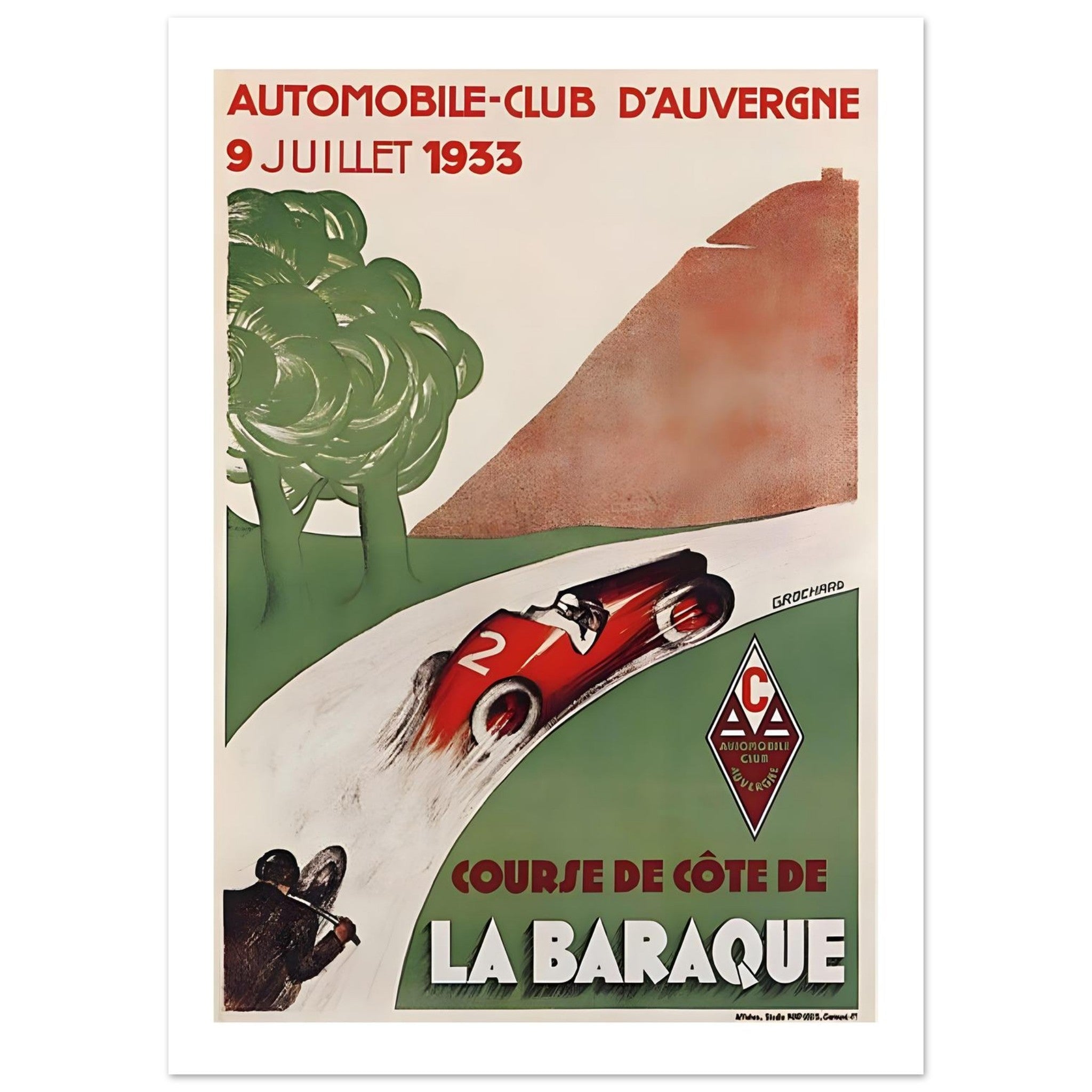 1933 La Baraque Hillclimb Auvergne Poster - Transit Art
