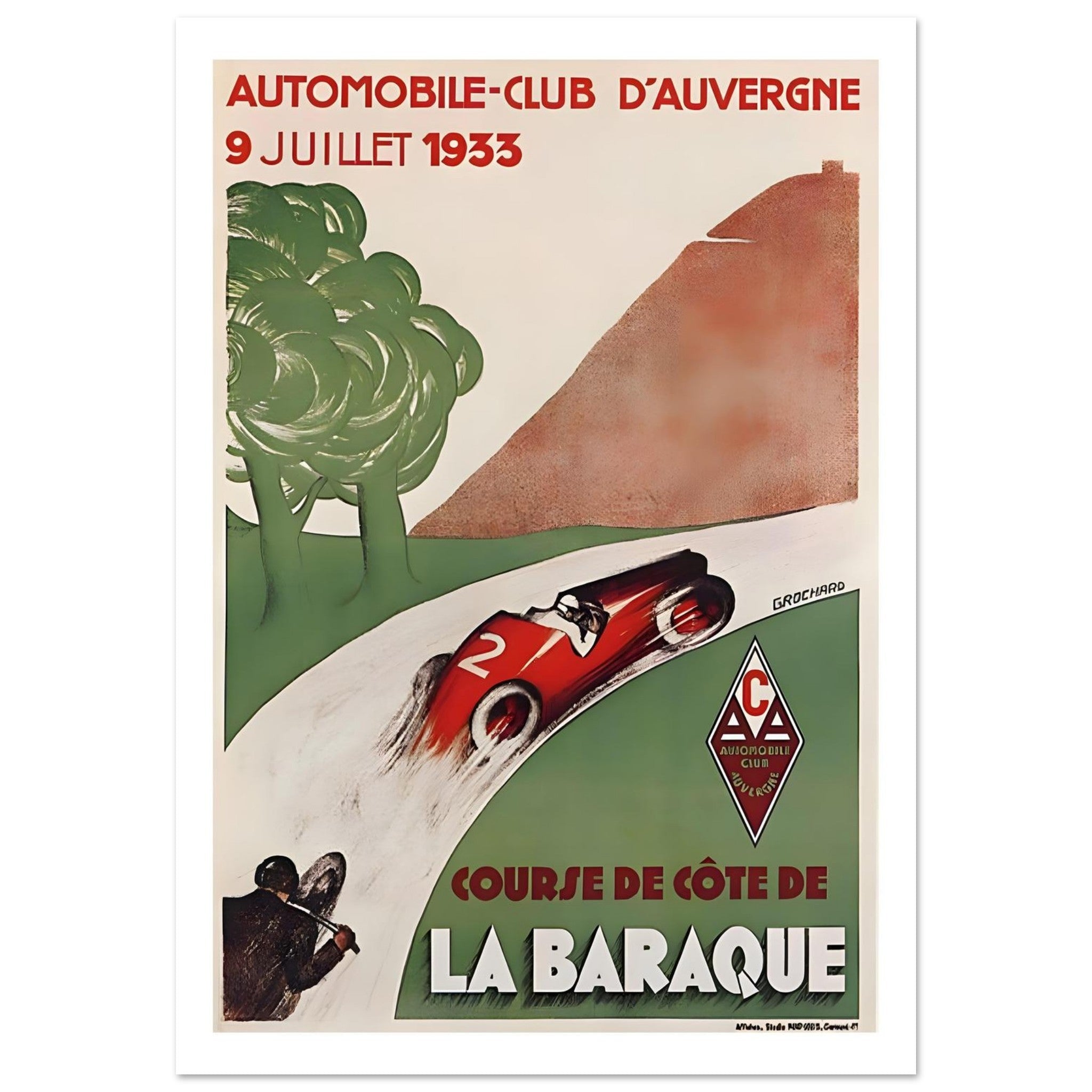 1933 La Baraque Hillclimb Auvergne Poster - Transit Art