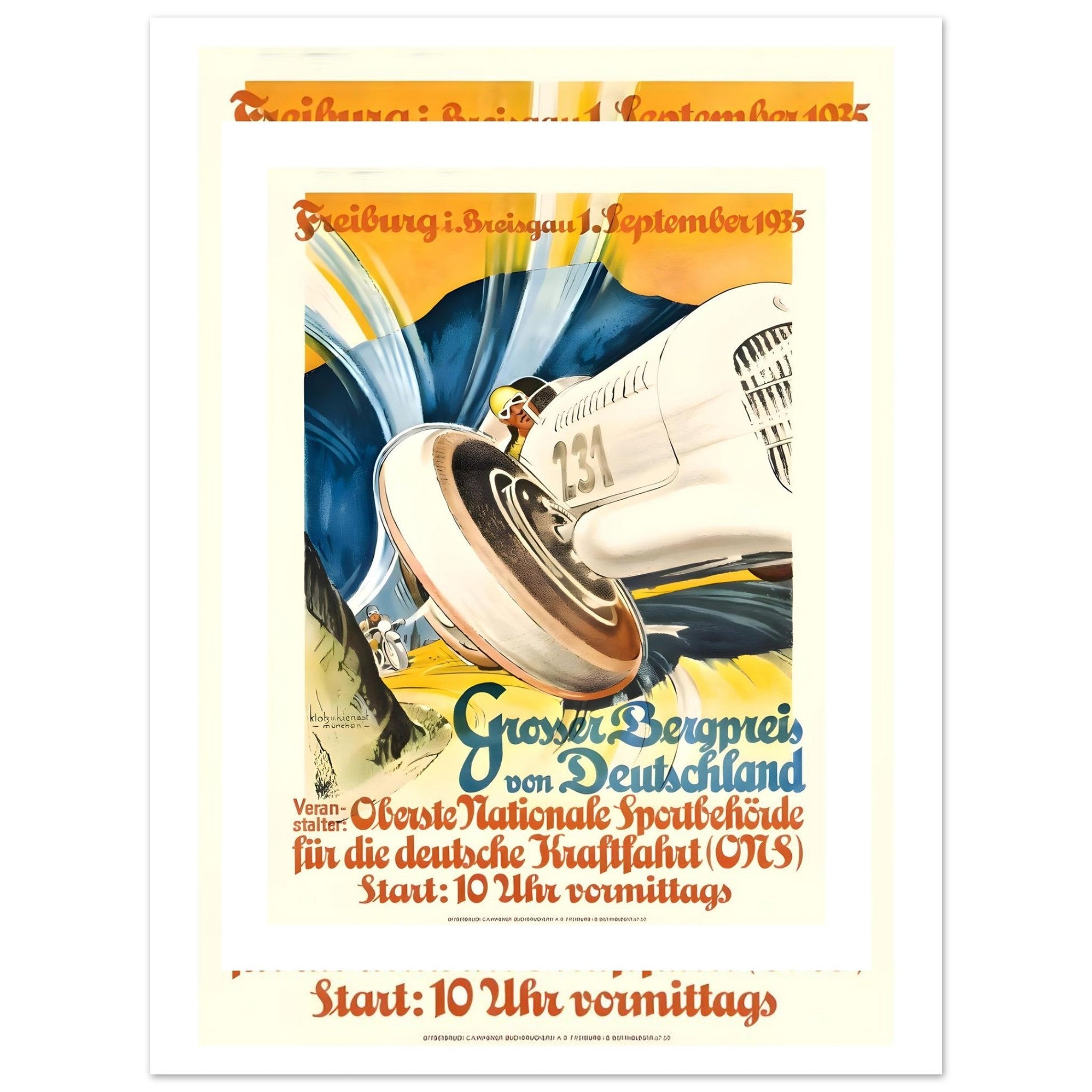 1935 Grosser Bergpreis von Deutschland Freiburg Poster - Transit Art