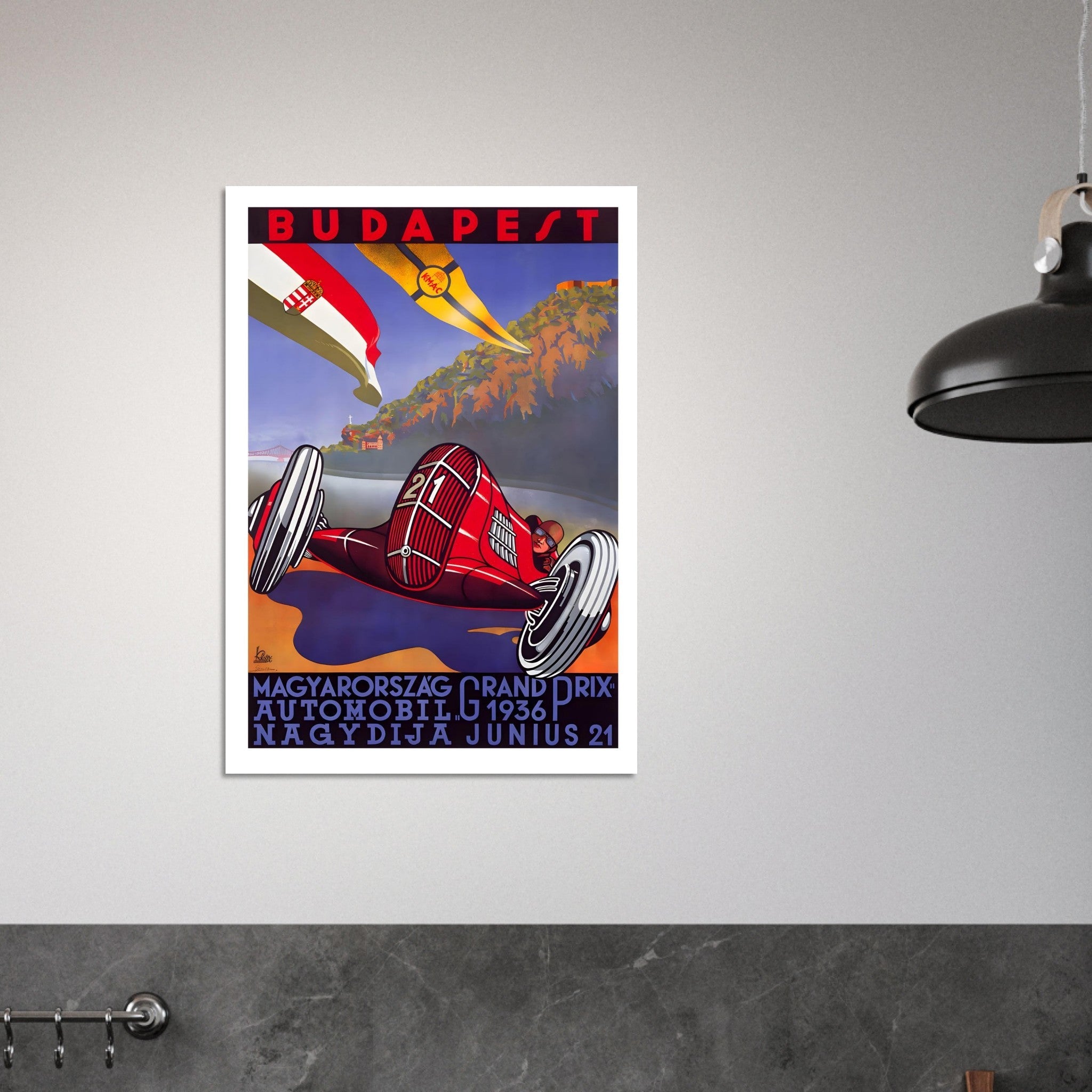 1936 Budapest Grand Prix Vintage Racing Poster - Transit Art